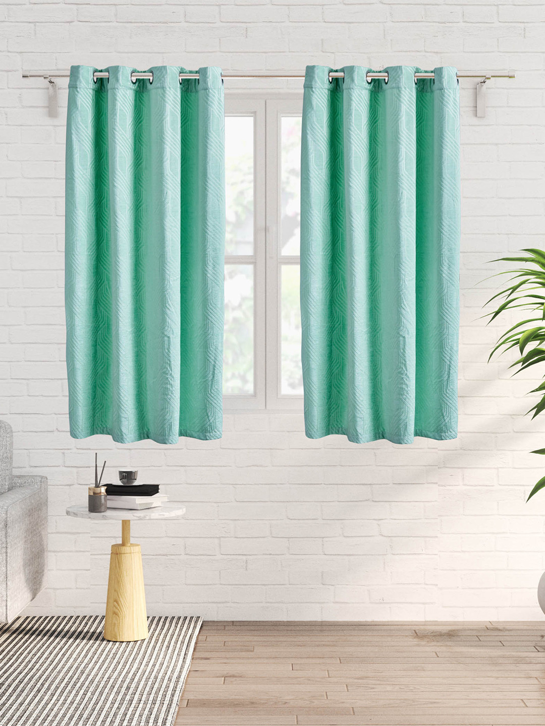 

Home Centre Calamus Turquoise Blue Jacquard Black Out Window Curtain, Teal