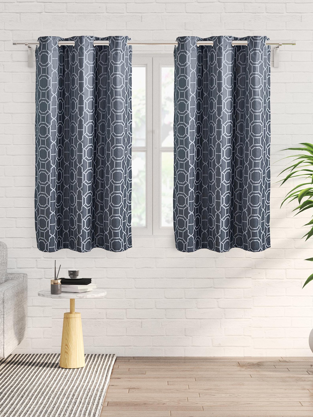 

Home Centre Griffin Ether 2 Pcs Grey & White Geometric Black Out Window Curtain