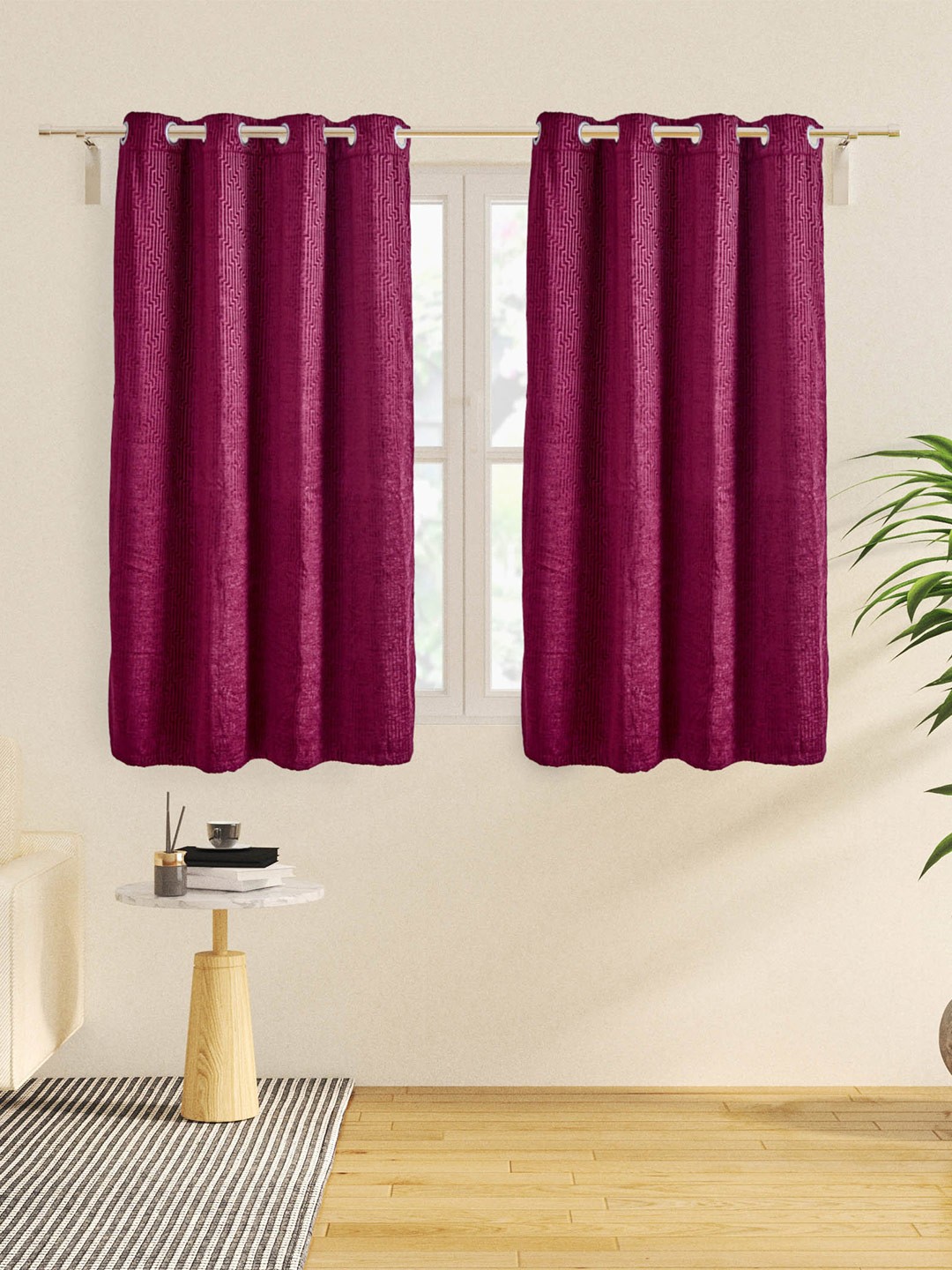 

Home Centre Calamus 2 Pcs Purple Geometric Black Out Window Curtain