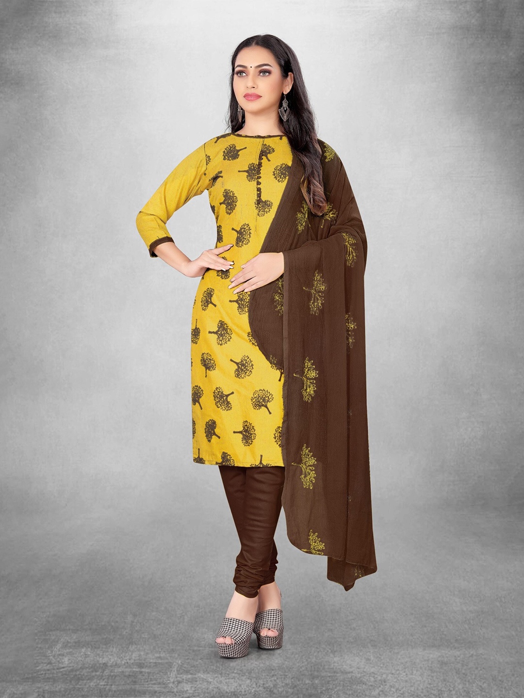 

KALINI Printed Unstitched Dress Material, Yellow