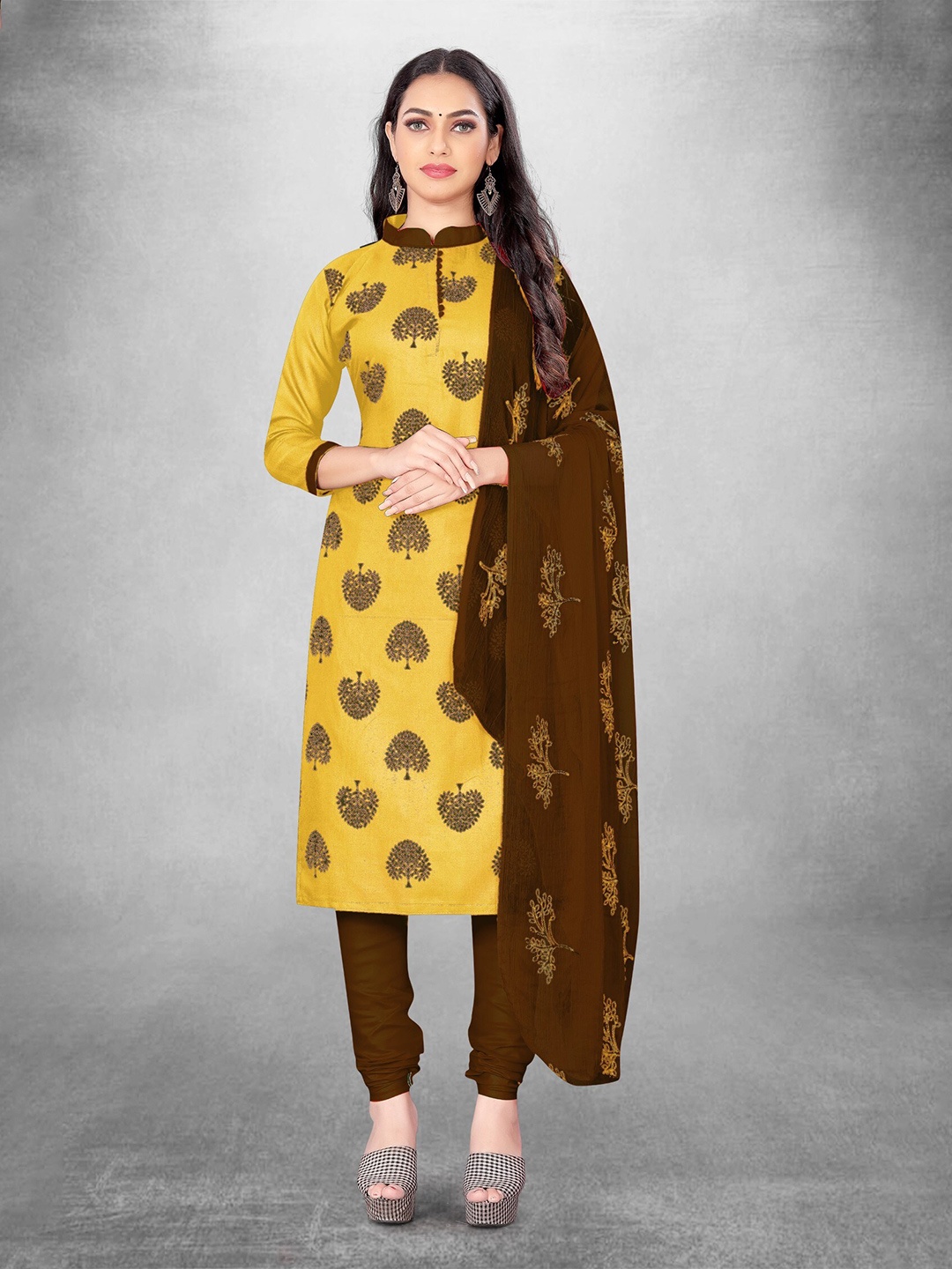 

KALINI Floral Printed Unstitched Dress Material, Yellow