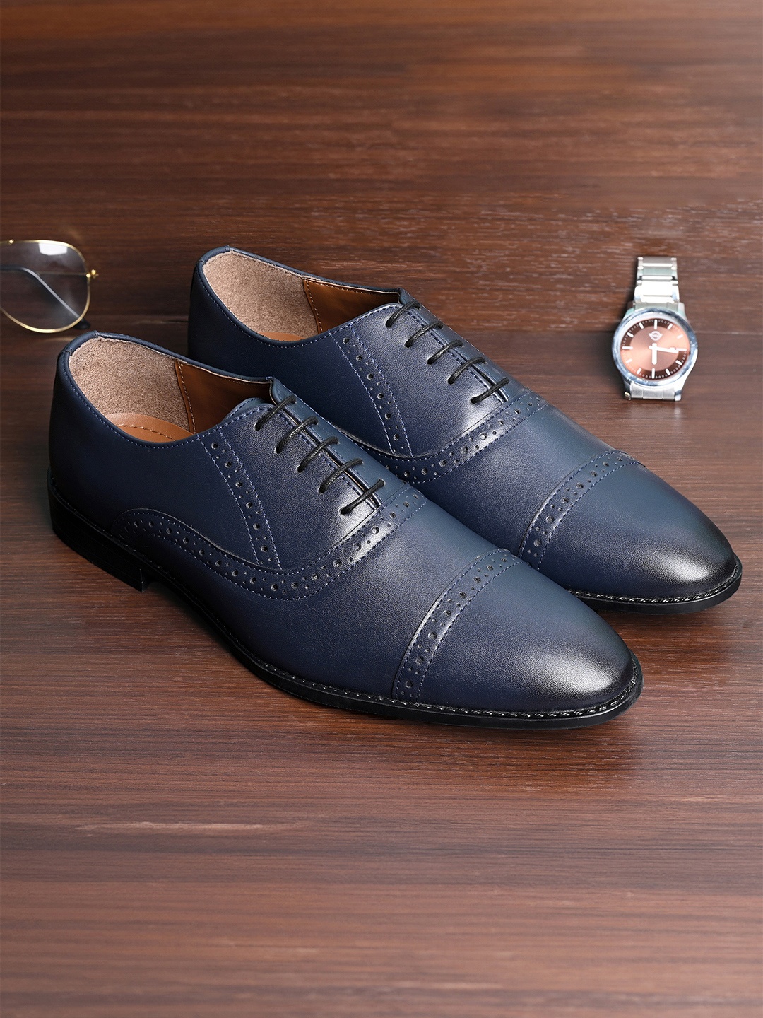 

LOUIS STITCH Men Textured Formal Lace Up Oxford Shoes, Blue