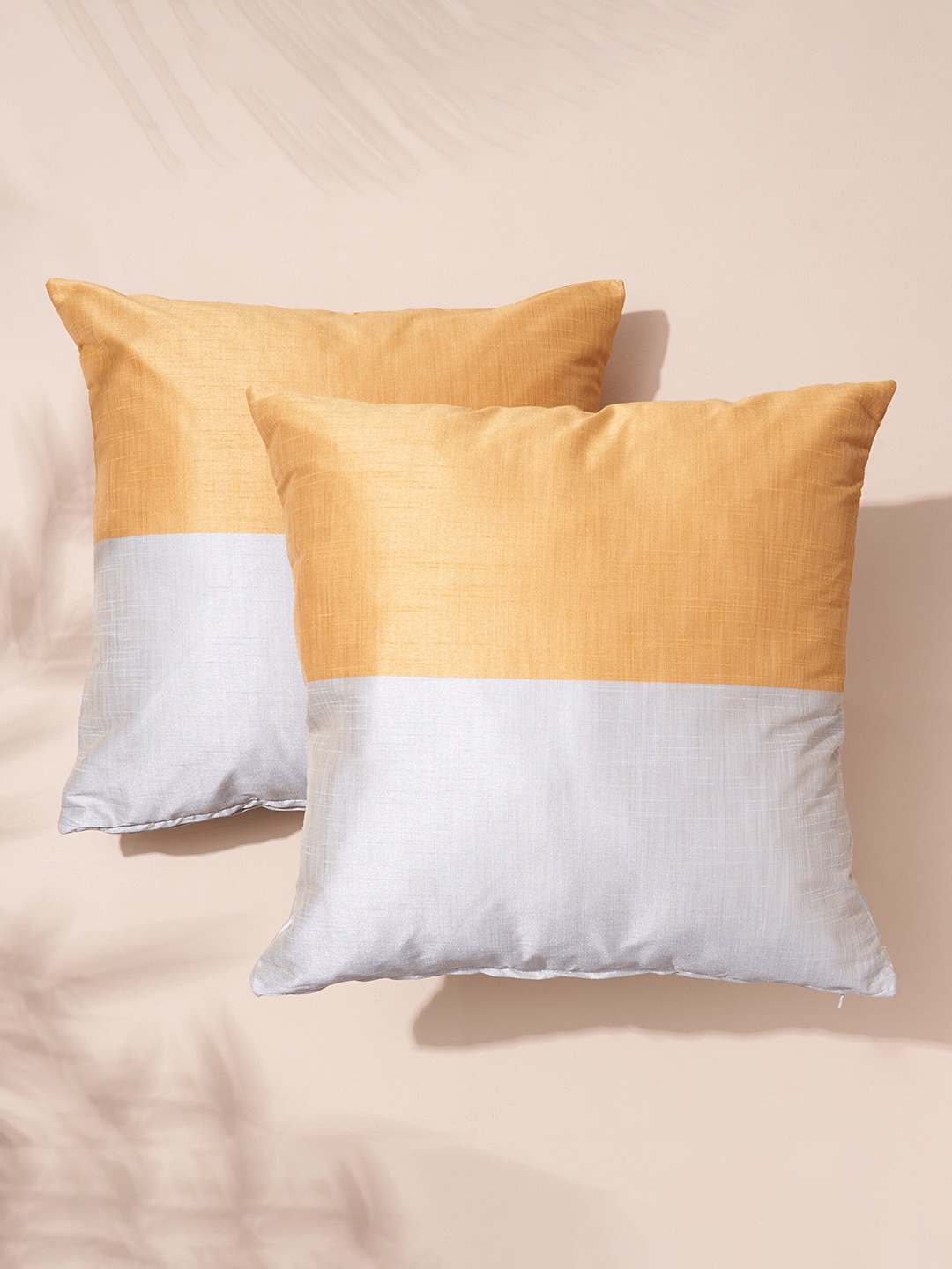 

Home Centre 2 Pcs Gold-Toned & Grey Colourblocked Square Cushion Covers