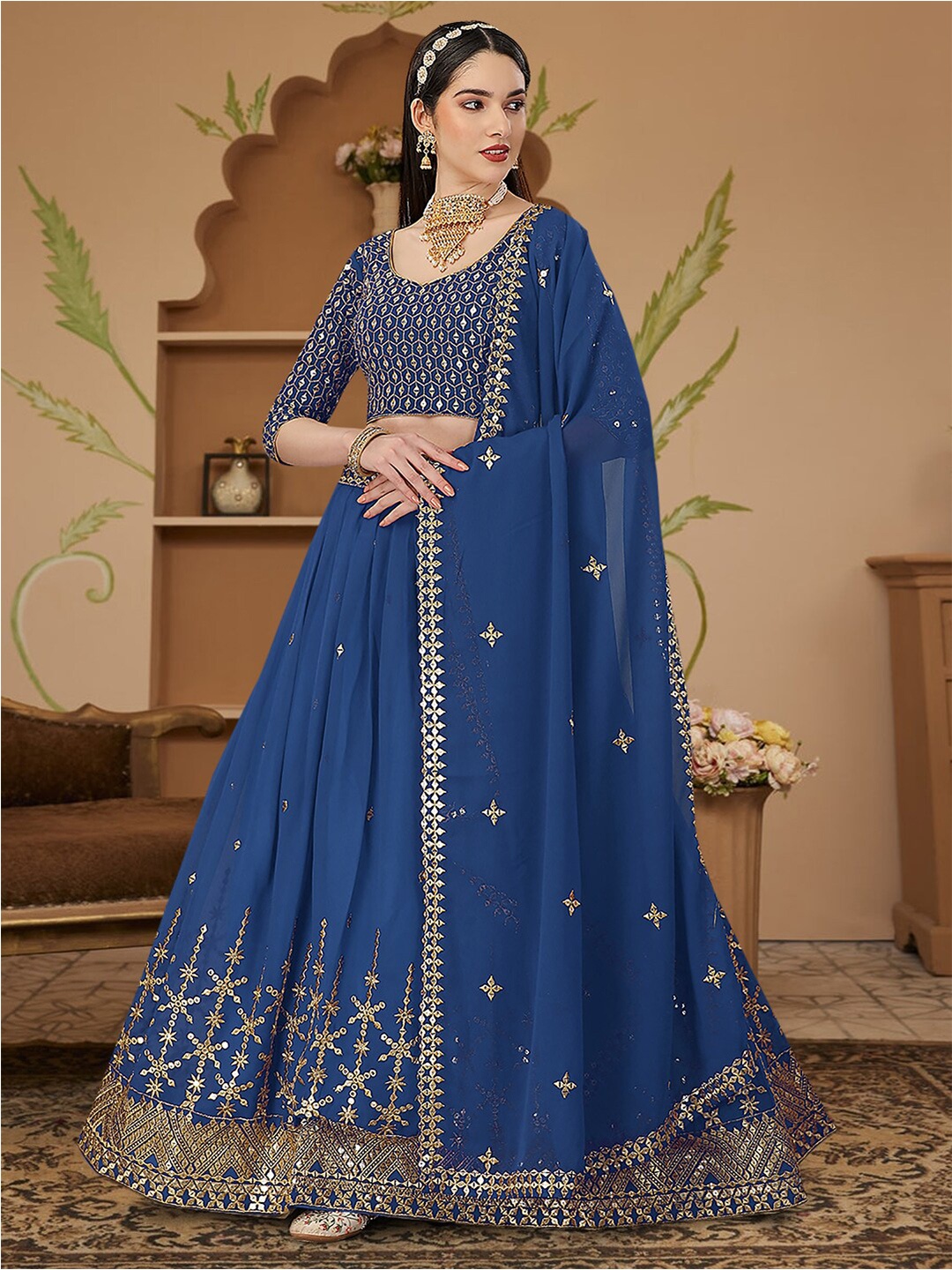 

Angroop Sequinned Semi-Stitched Lehenga & Unstitched Blouse With Dupatta, Blue