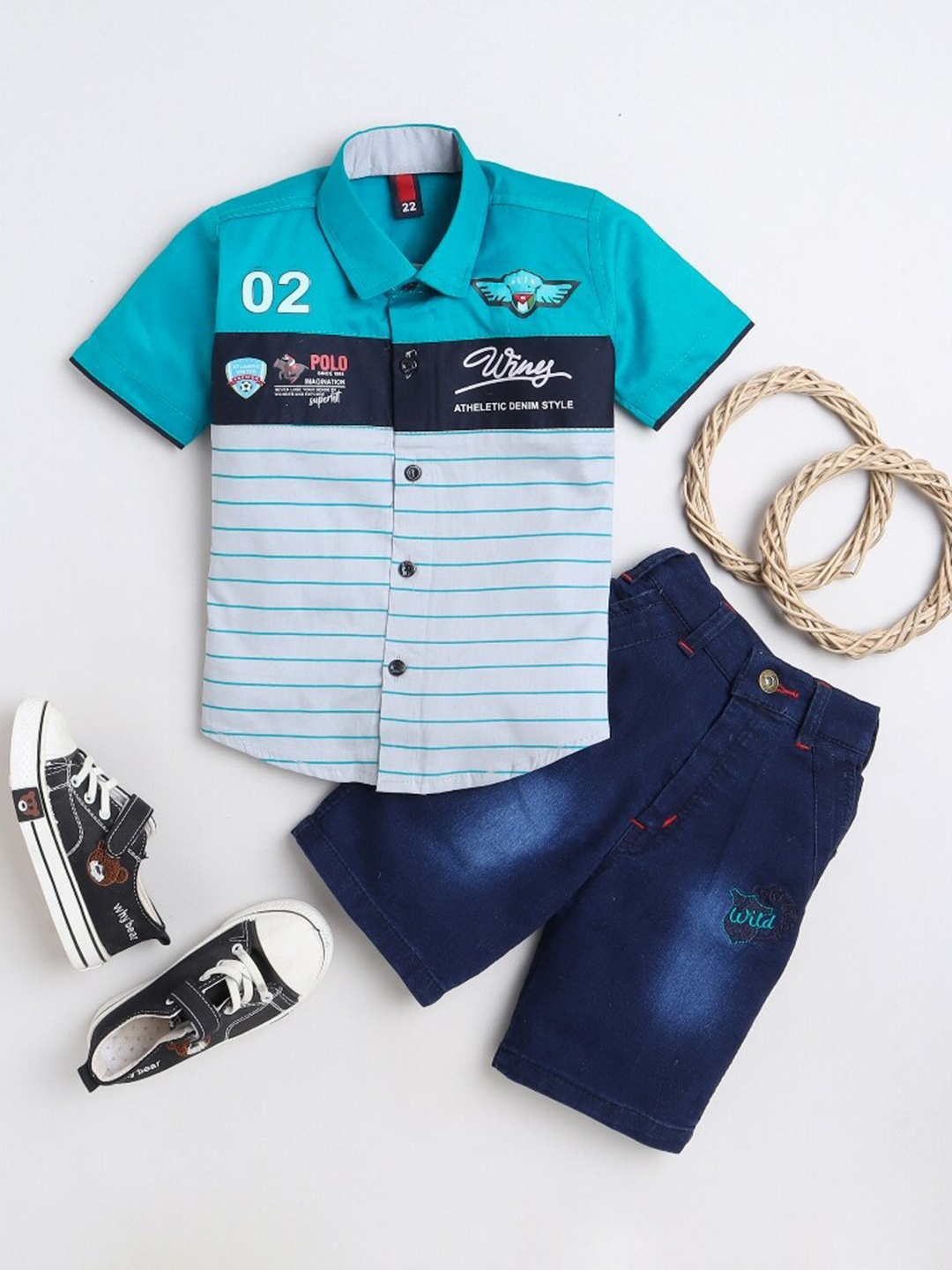

BAESD Boys Printed Cotton Shirt with Shorts, Blue