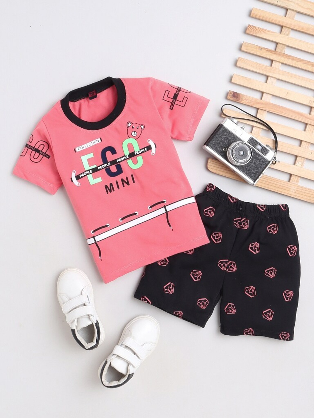 

BAESD Boys Printed Cotton T-shirt with Shorts, Pink