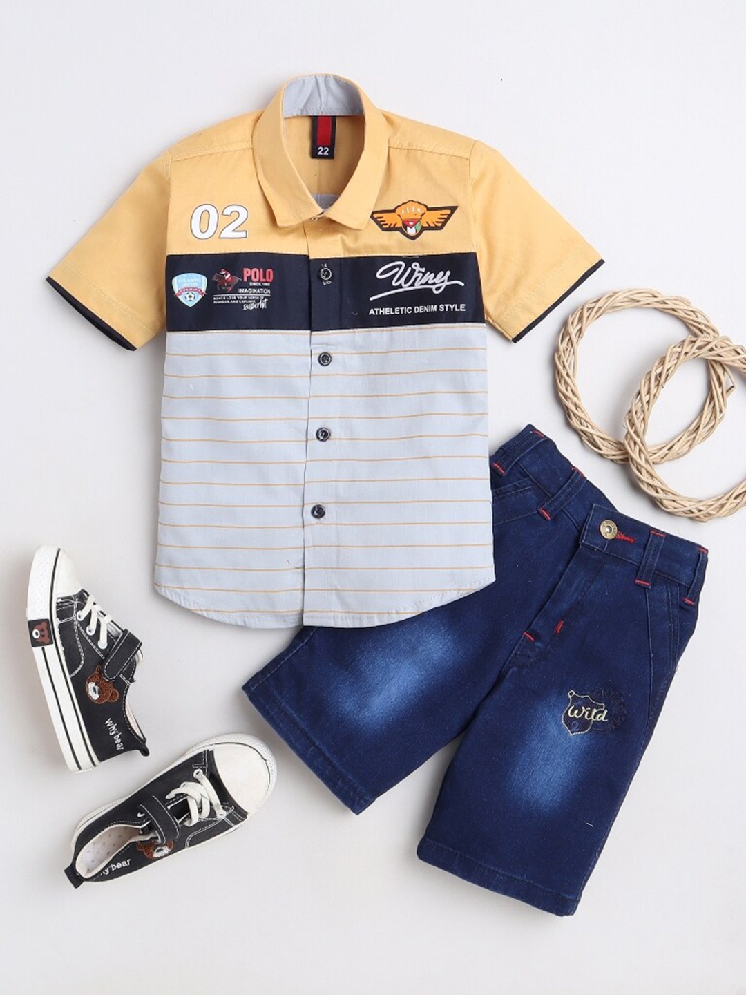 

BAESD Boys Striped Shirt with Shorts, Mustard