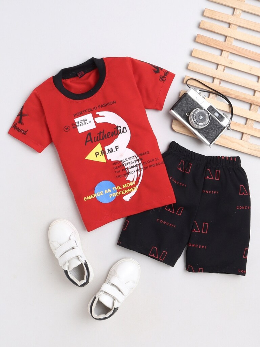 

BAESD Boys Printed T-shirt with Shorts, Red