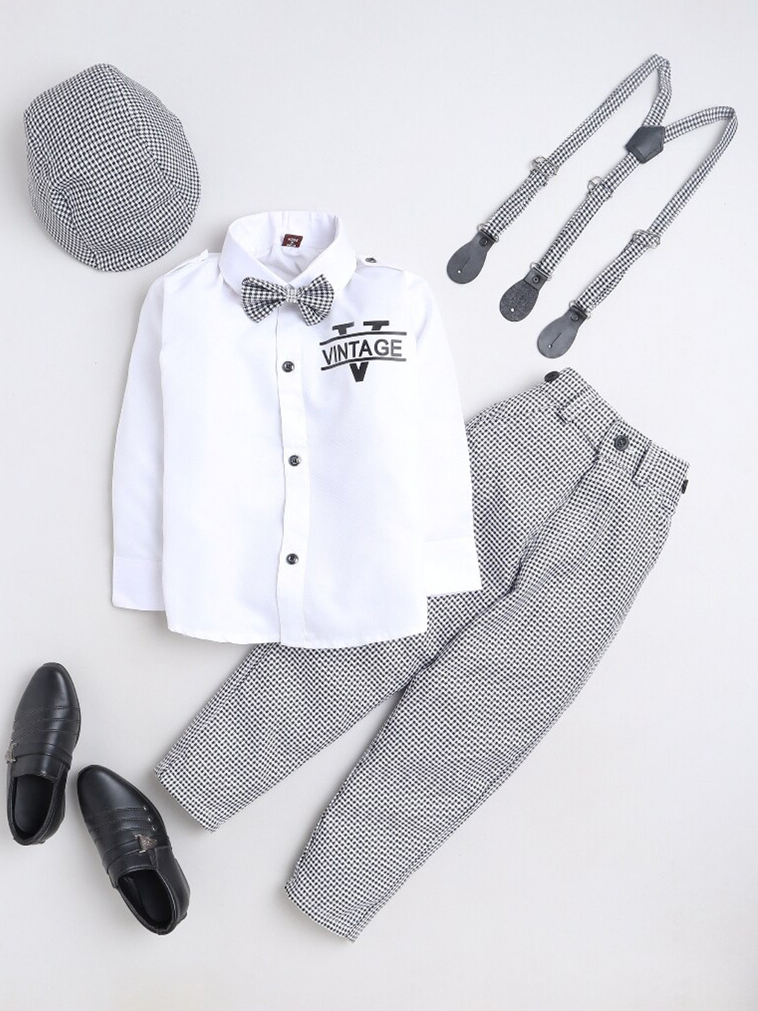 

BAESD Boys Checked Pure Cotton Clothing Set, White
