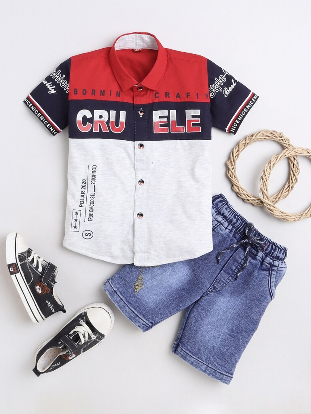 

BAESD Boys Checked Shirt with Shorts, Navy blue