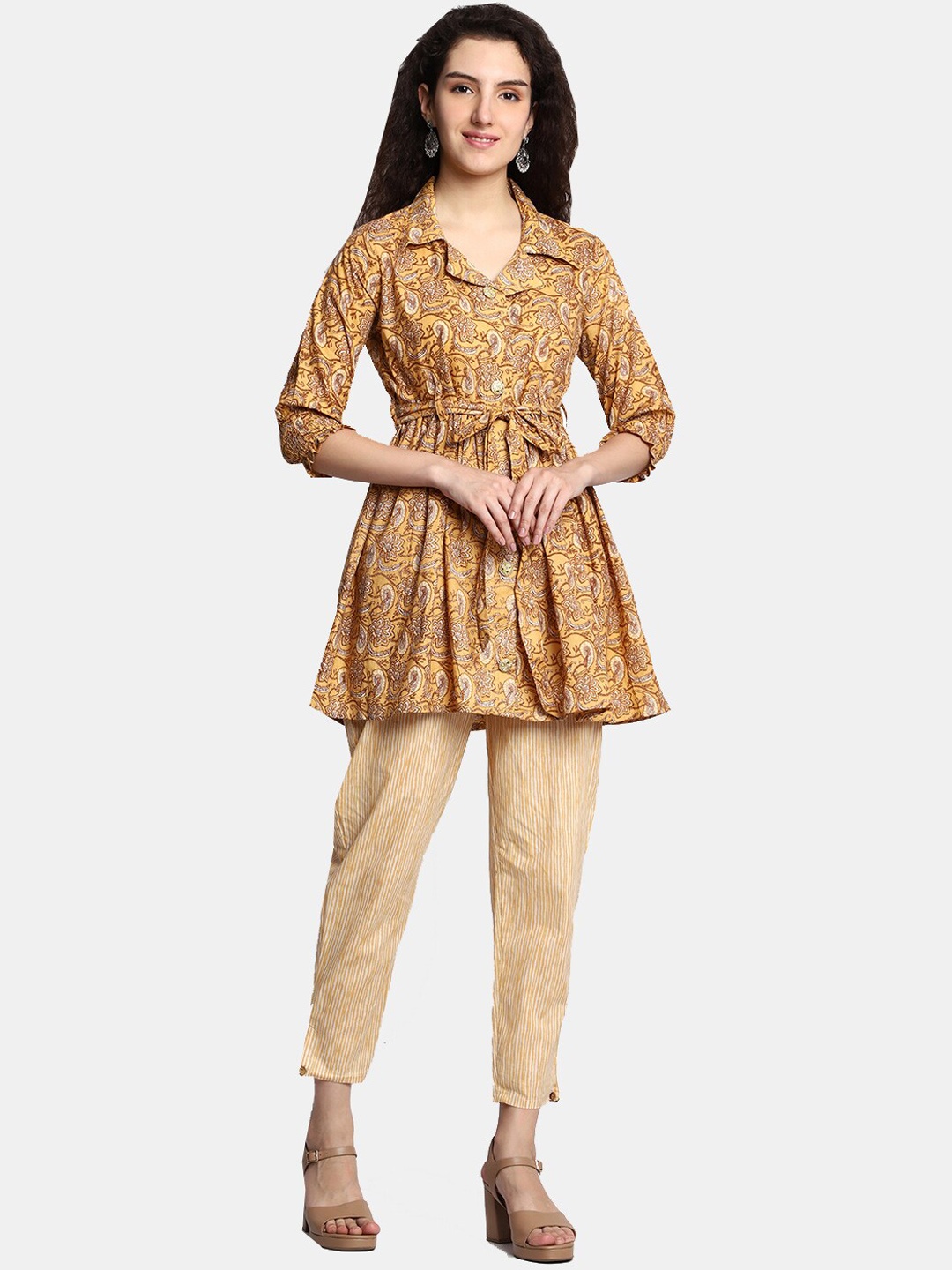

HIGHLIGHT FASHION EXPORT Floral Printed Pure Cotton Top With Trousers, Yellow