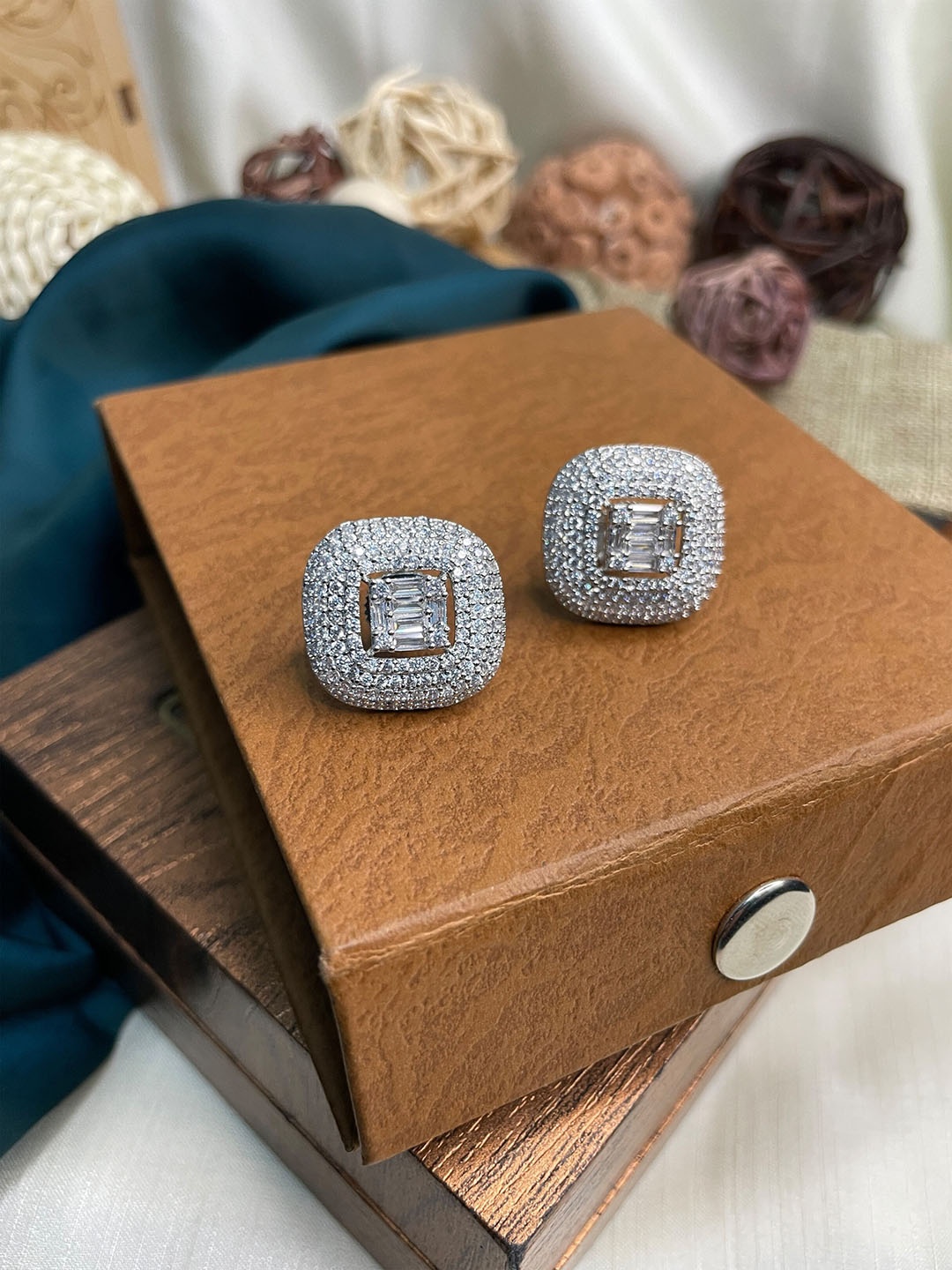 

ABDESIGNS Silver-Plated Square Studs Earrings
