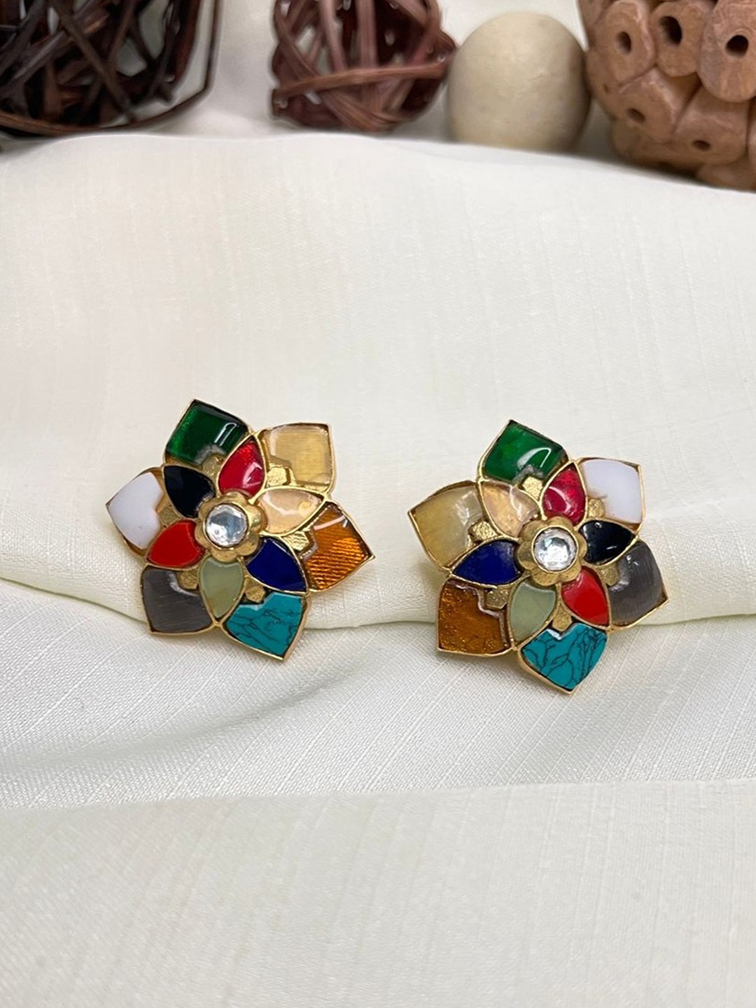 

ABDESIGNS Gold-Plated Floral Studs Earrings