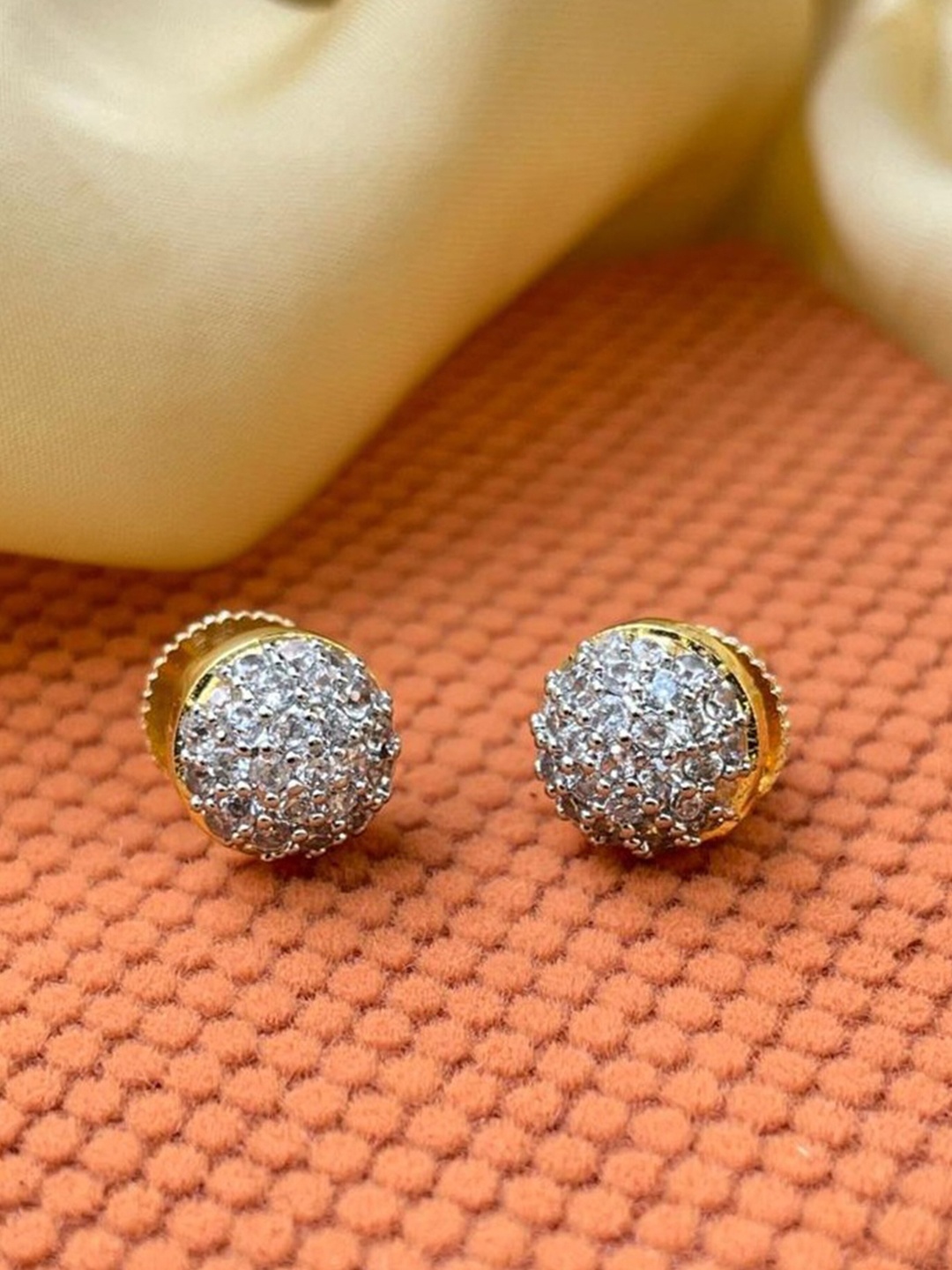 

ABDESIGNS Gold-Plated American Diamond Studded Circular Stud Earrings