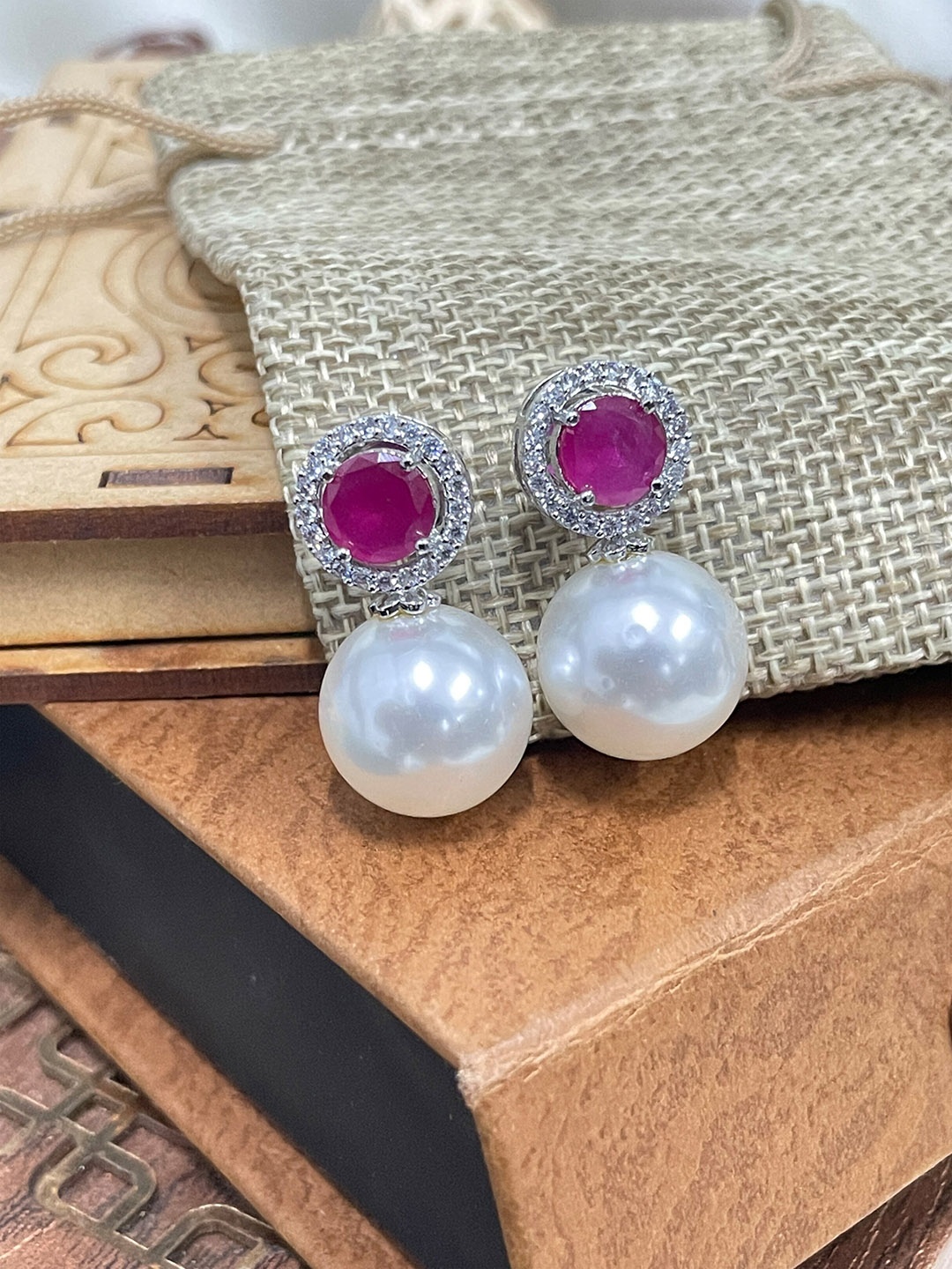 

ABDESIGNS Silver-Plated Crystal Studded Circular Drop Earrings