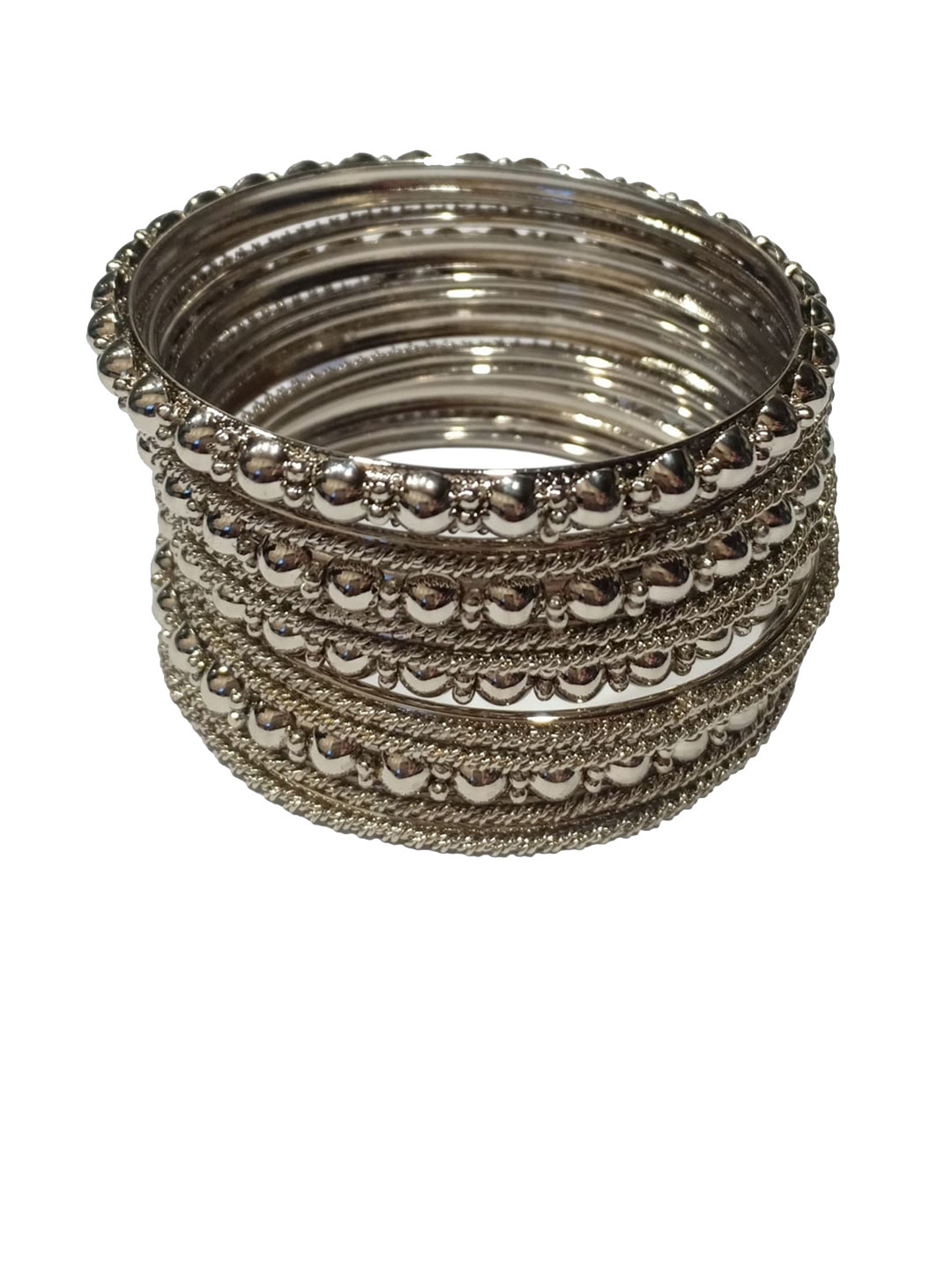 

FEMMIBELLA Set Of 12 Oxidised Bangles, Silver