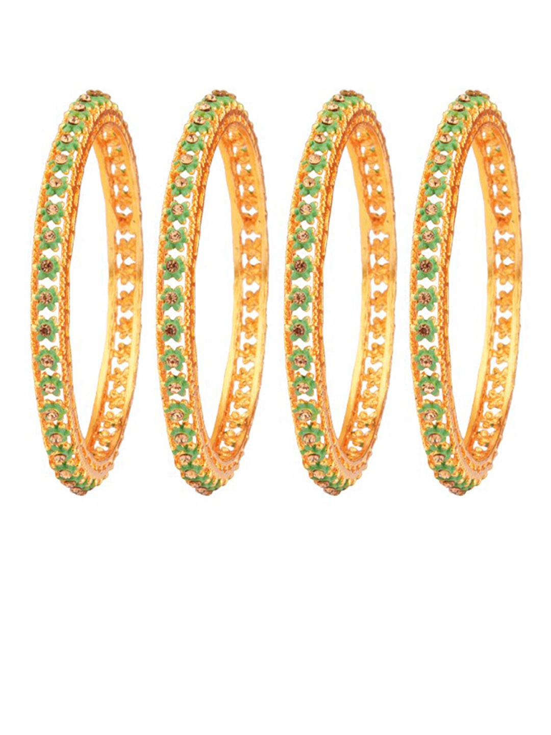 

FEMMIBELLA Set Of 4 Gold-Plated Stone-Studded Bangles