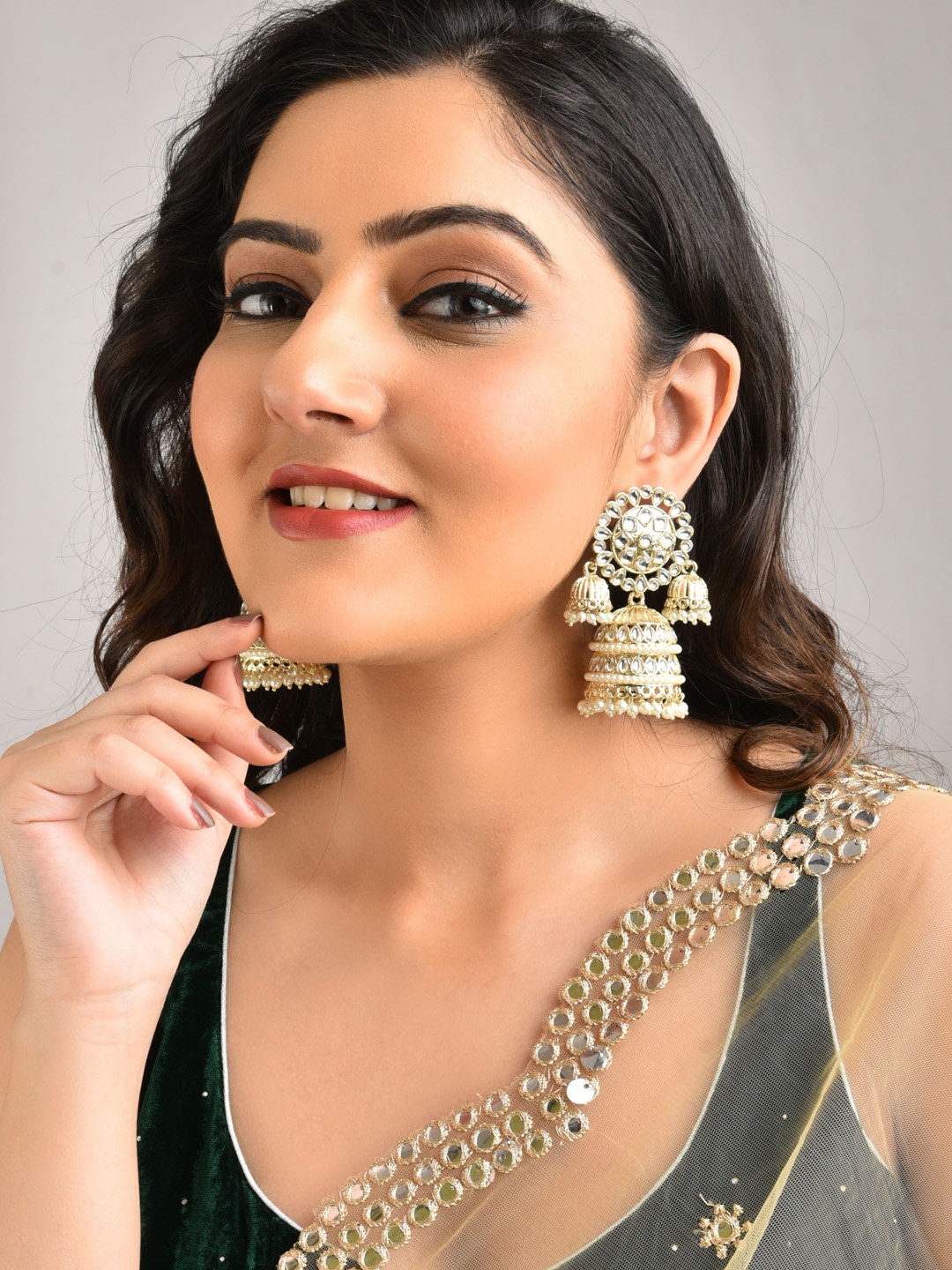 

LAIDA Gold-Plated Studded Dome Shaped Jhumkas