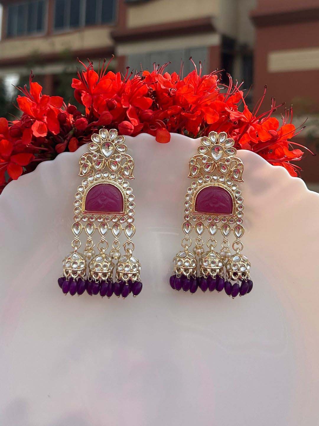 

LAIDA Gold-Plated Beaded Contemporary Chandbalis