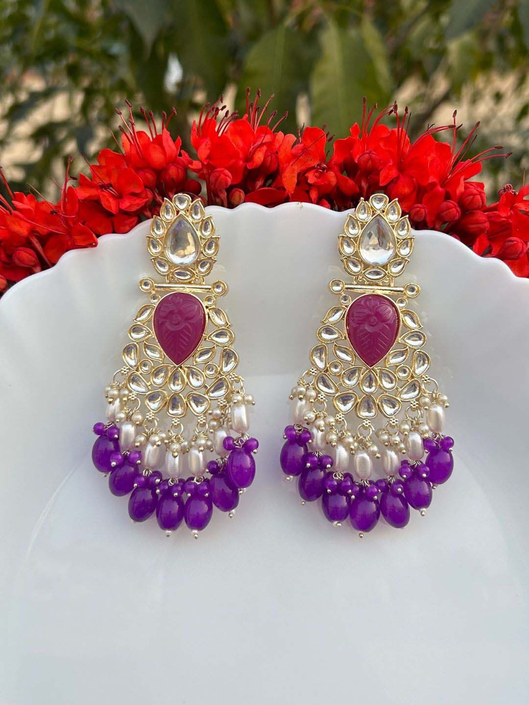 

LAIDA Gold-Plated Beaded Contemporary Chandbalis