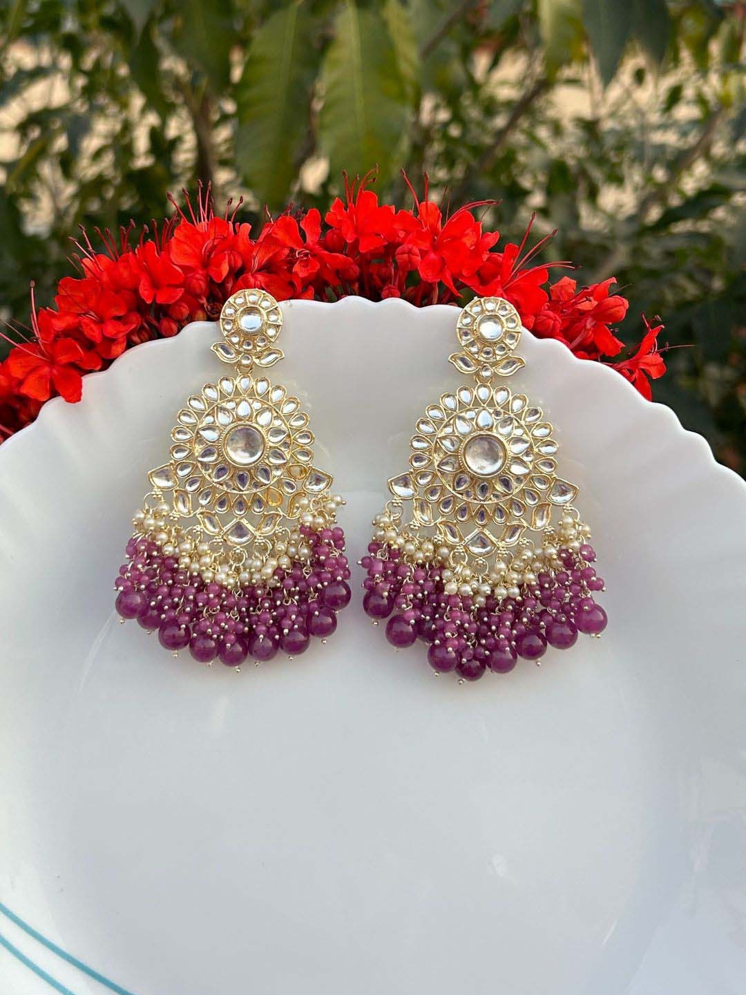

LAIDA Gold-Plated Stone Studded & Beaded Contemporary Chandballi