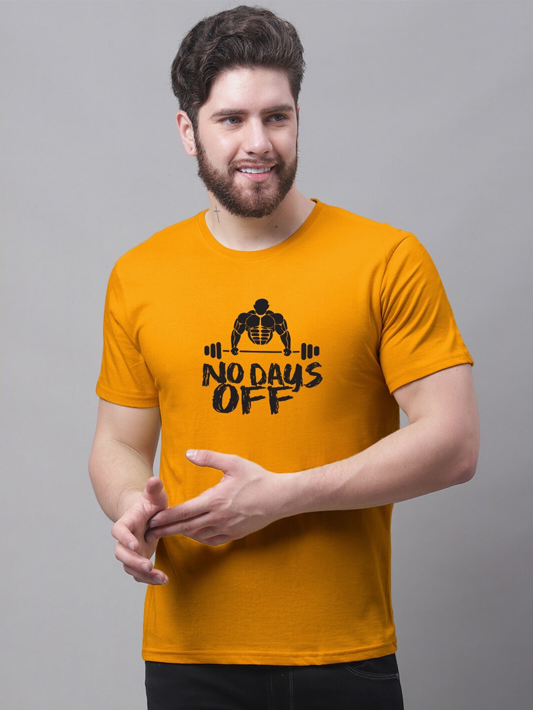 

Friskers Men Typography Printed Cotton T-shirt, Gold