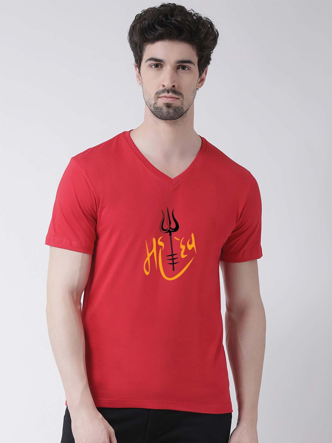 

Friskers Mahadev Printed V-Neck T-shirt, Red