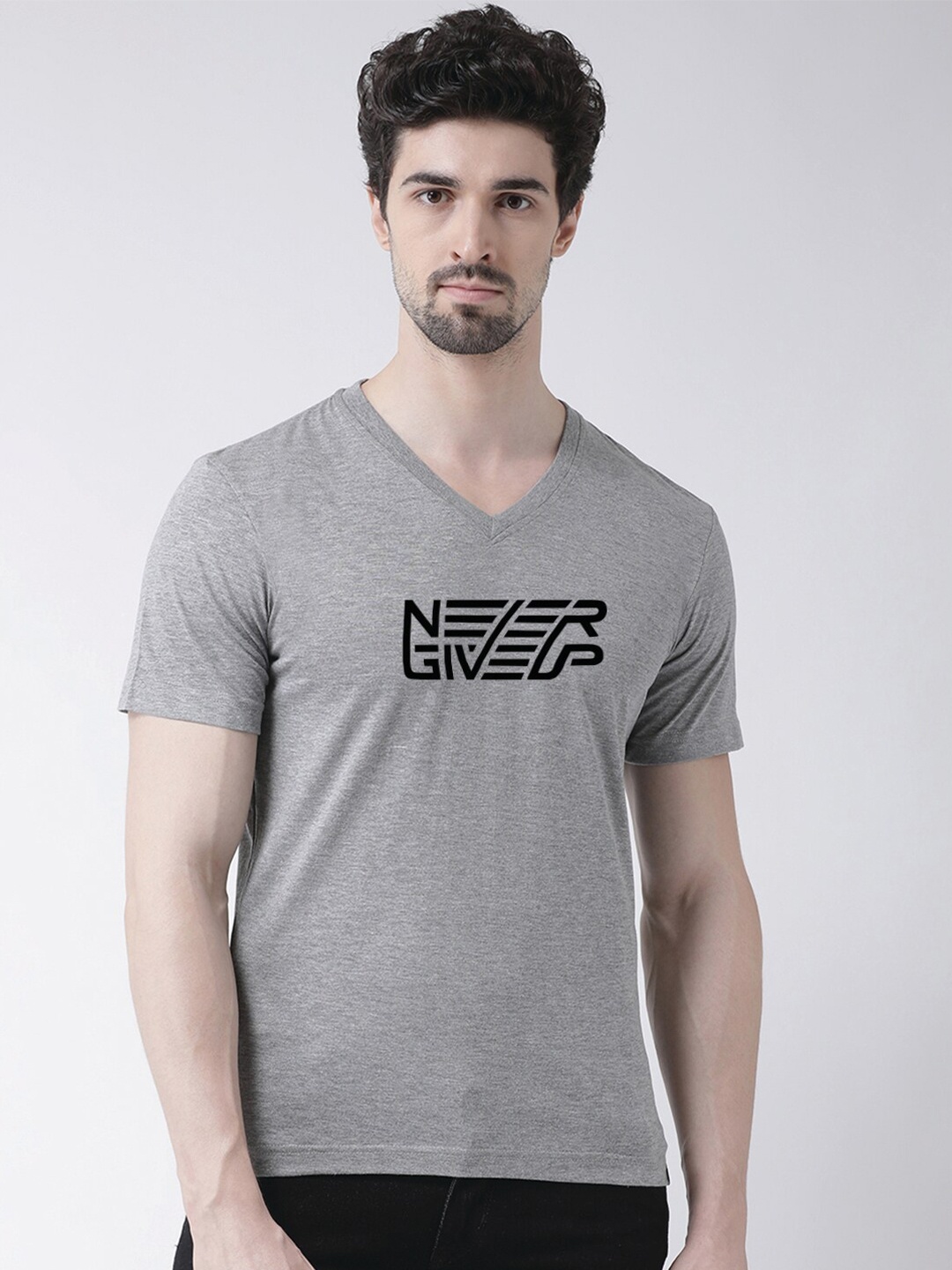 

Friskers Typography Printed V-Neck Bio Wash Cotton T-Shirt, Grey