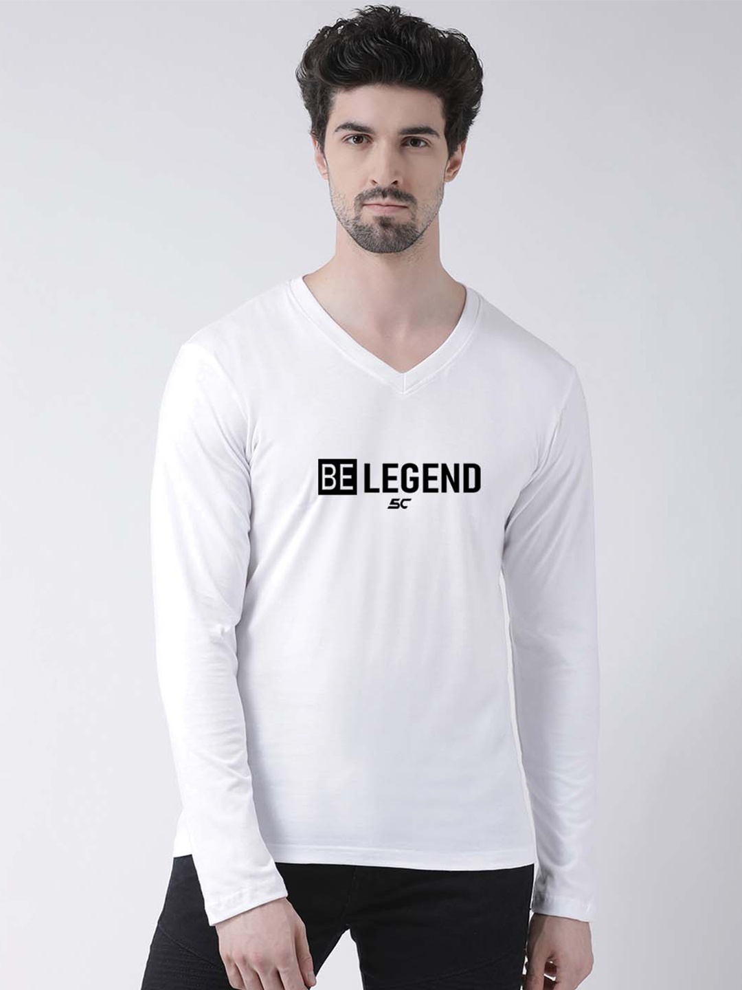 

Friskers Typography Printed V-Neck Cotton T-shirt, White