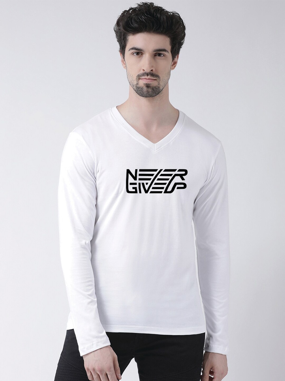 

Friskers Typography Printed V-Neck Pure Cotton T-shirt, White