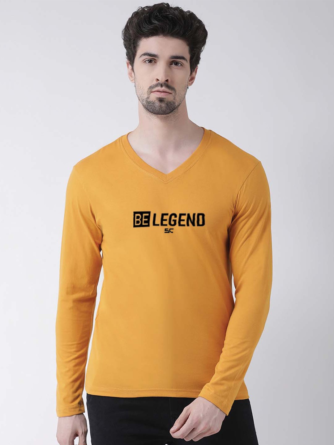 

Friskers Typography Printed V-Neck T-shirt, Gold