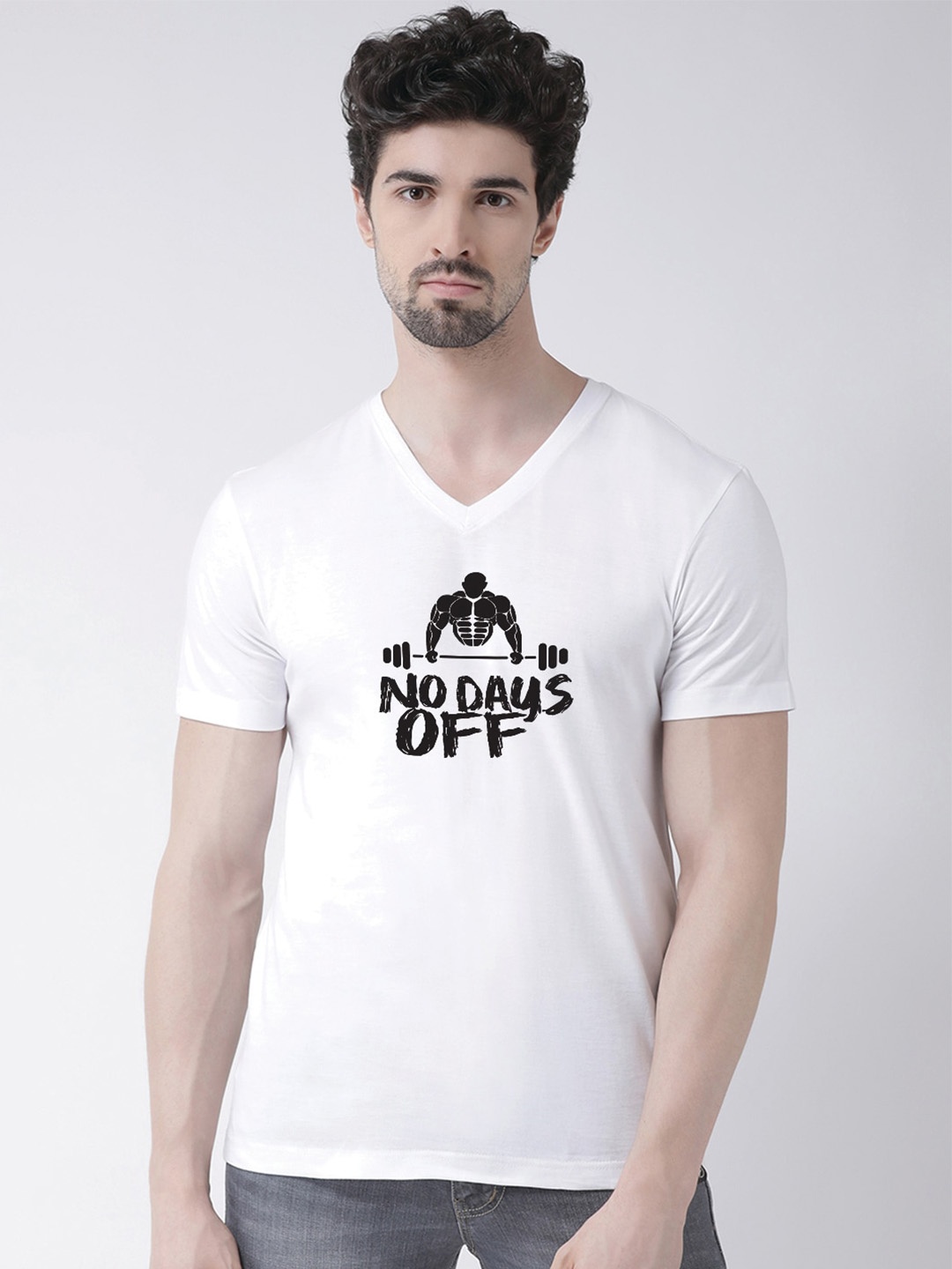 

Friskers Typography Printed V-Neck T-shirt, White