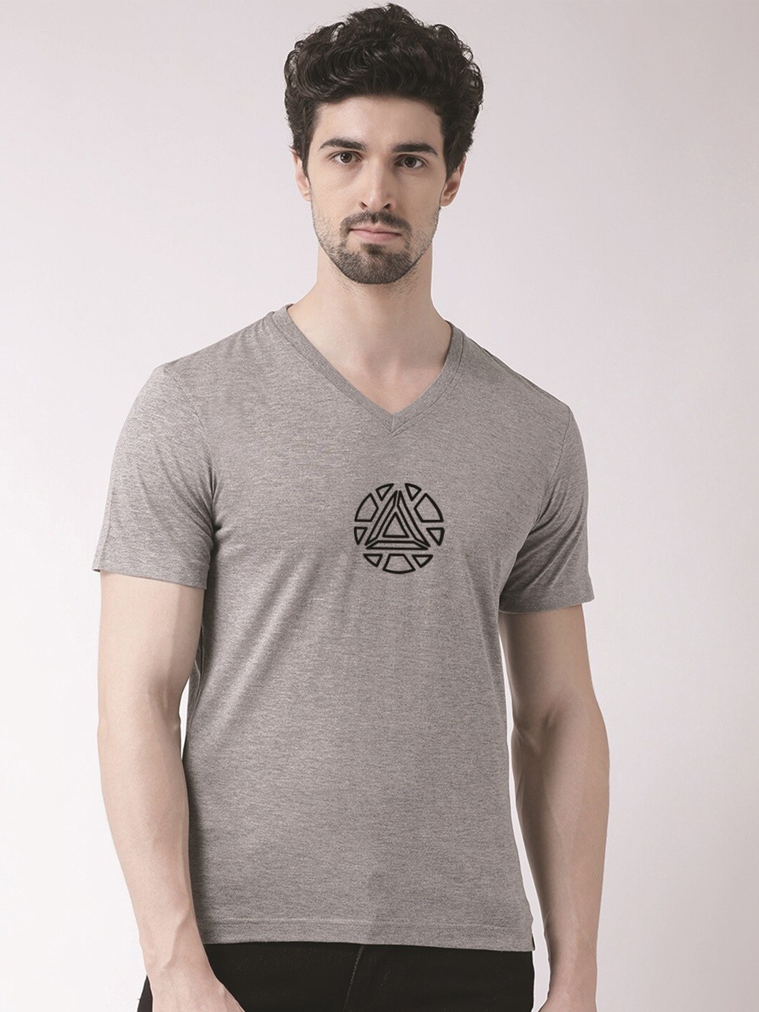 

Friskers Geometric Printed V-Neck T-shirt, Grey