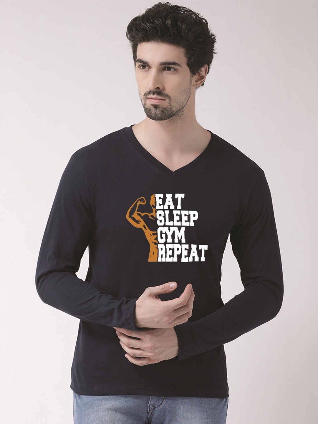 

Friskers Typography Printed V-Neck T-shirt, Navy blue