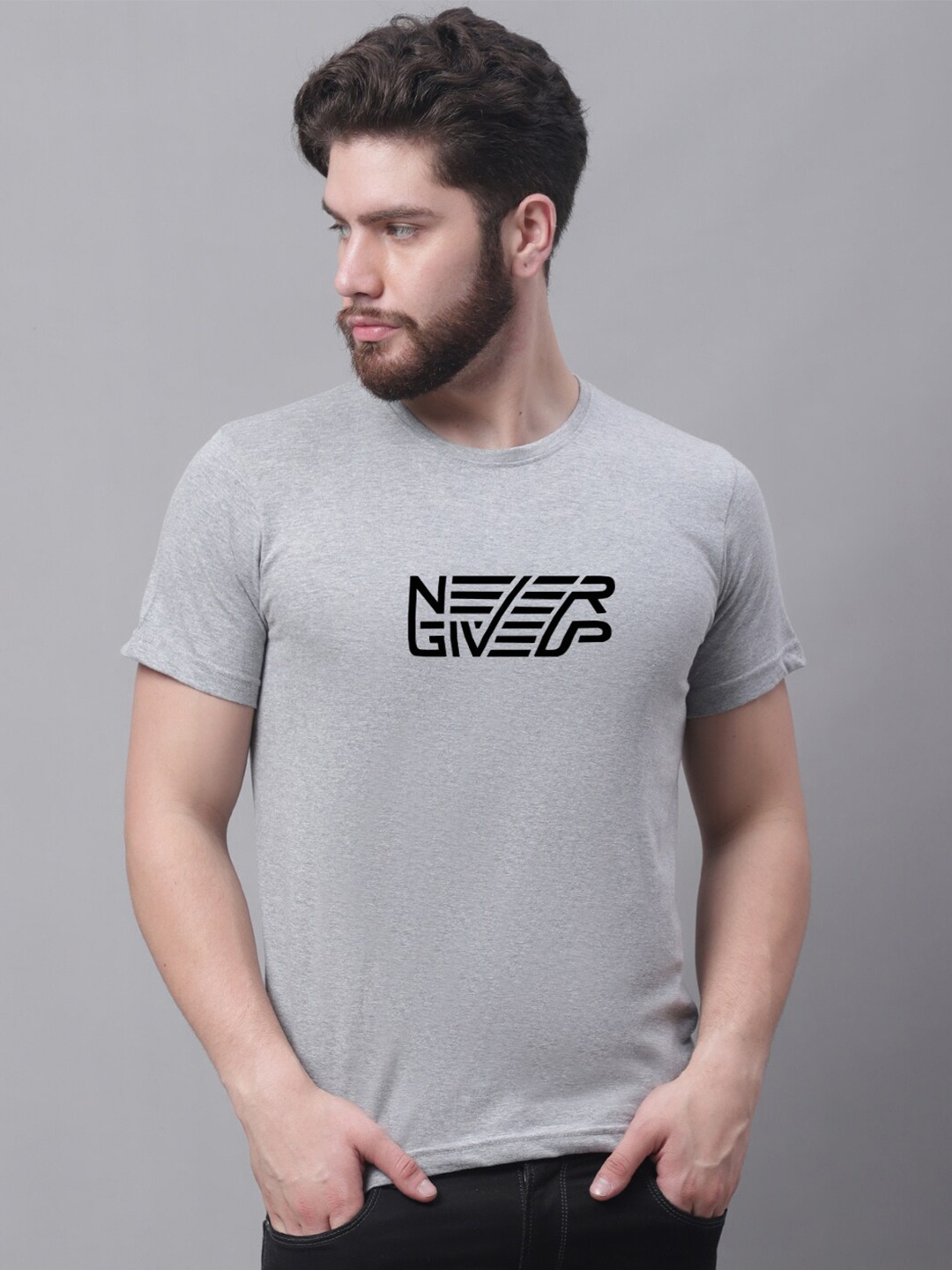 

Friskers Typography Printed Cotton T-shirt, Grey