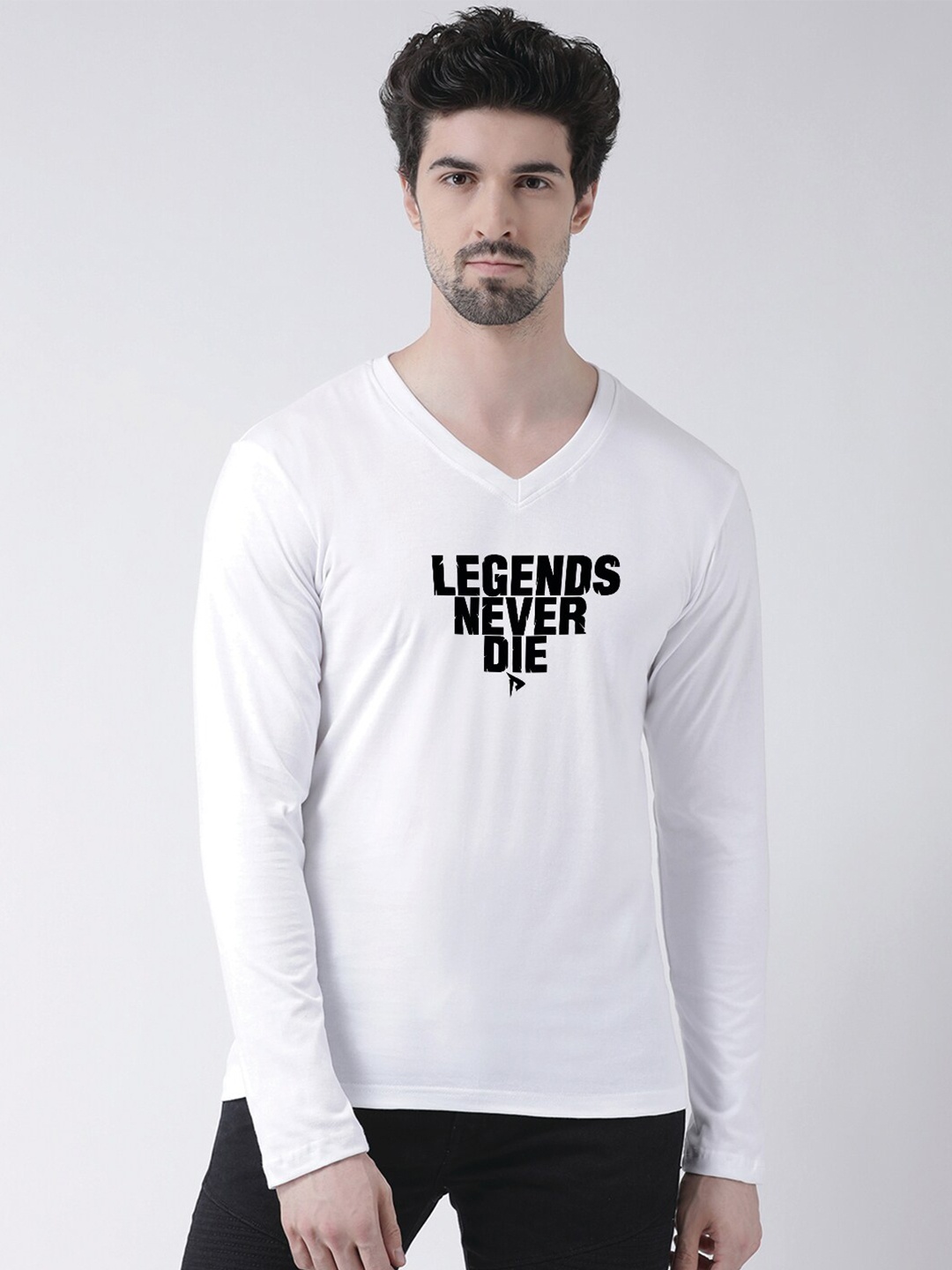 

Friskers Typography Printed V-Neck T-shirt, White