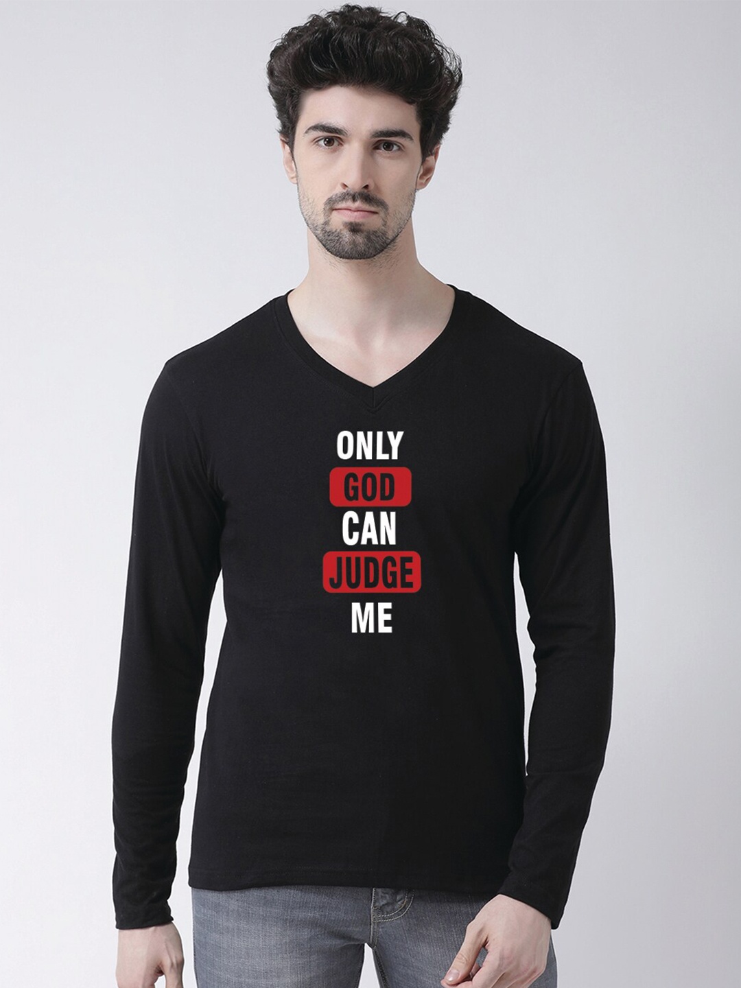 

Friskers Typography Printed V-Neck T-shirt, Black