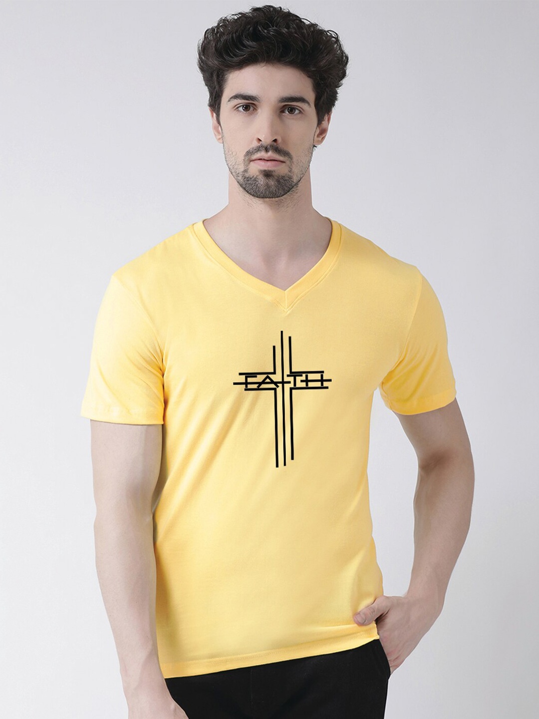 

Friskers Typography Printed V-Neck T-shirt, Yellow