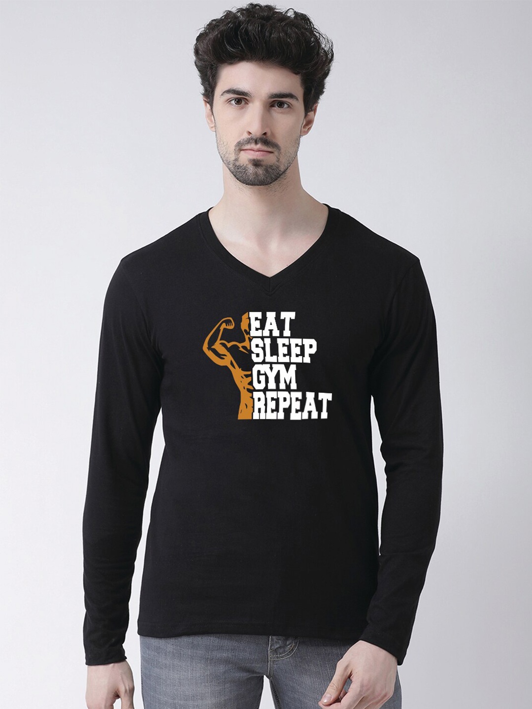 

Friskers Typography Printed V-Neck Pure Cotton T-shirt, Black