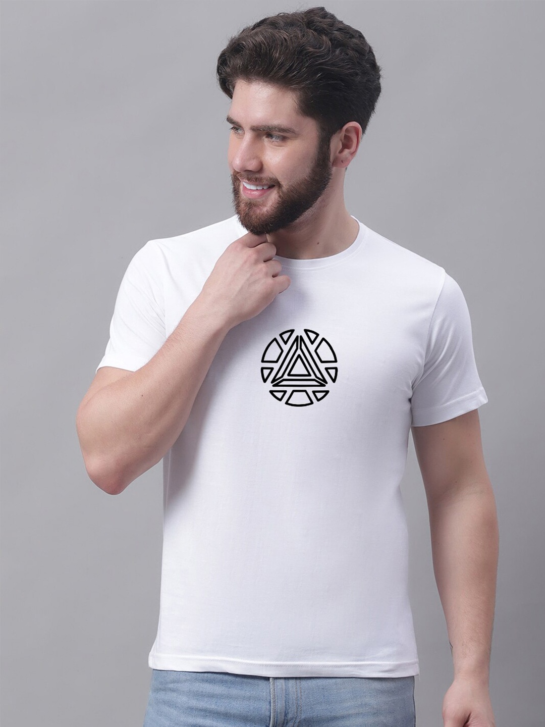 

Friskers Geometric Printed Round Neck Cotton T-shirt, White