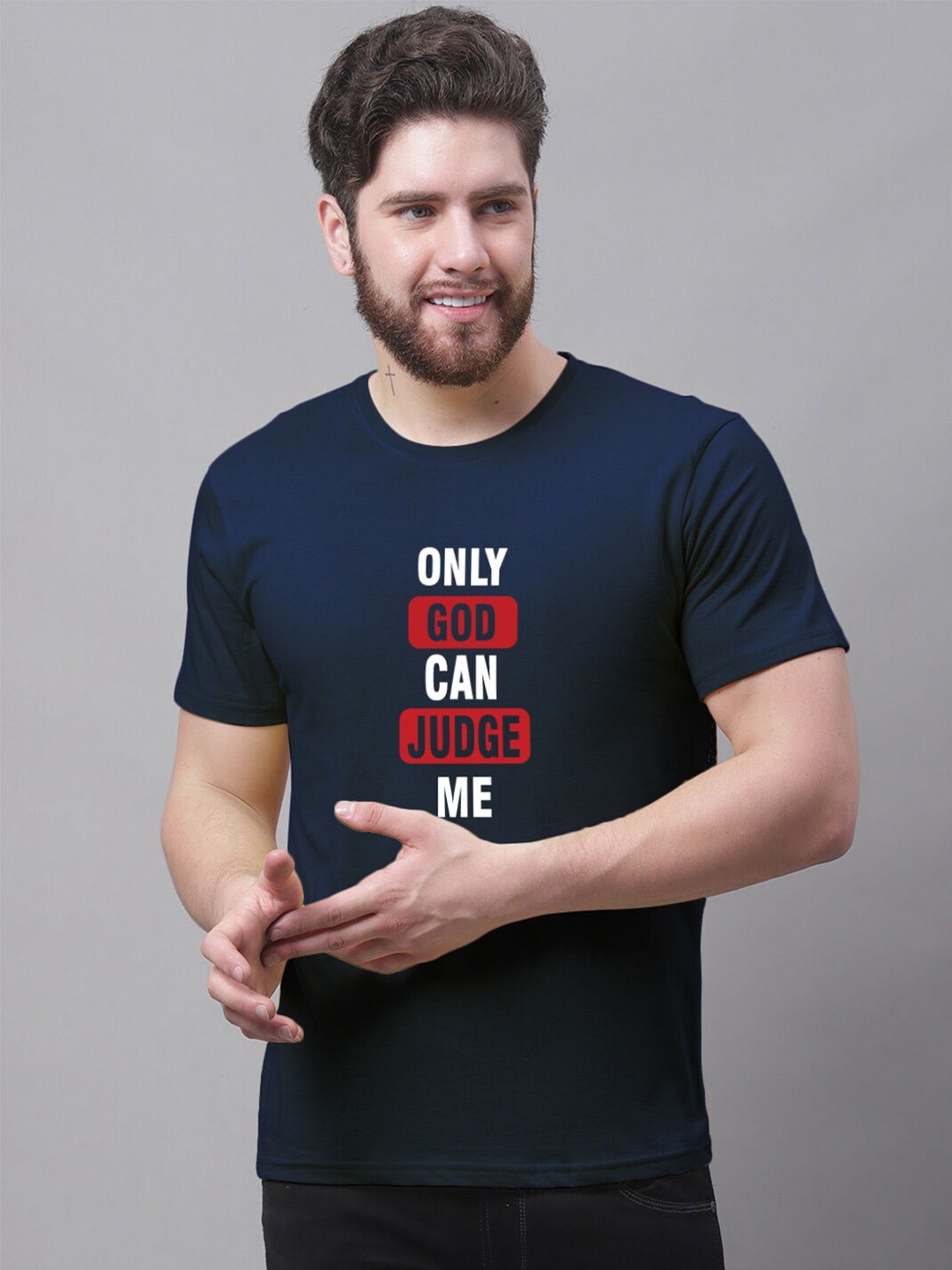 

Friskers Typography Printed Short Sleeves Cotton T-shirt, Navy blue