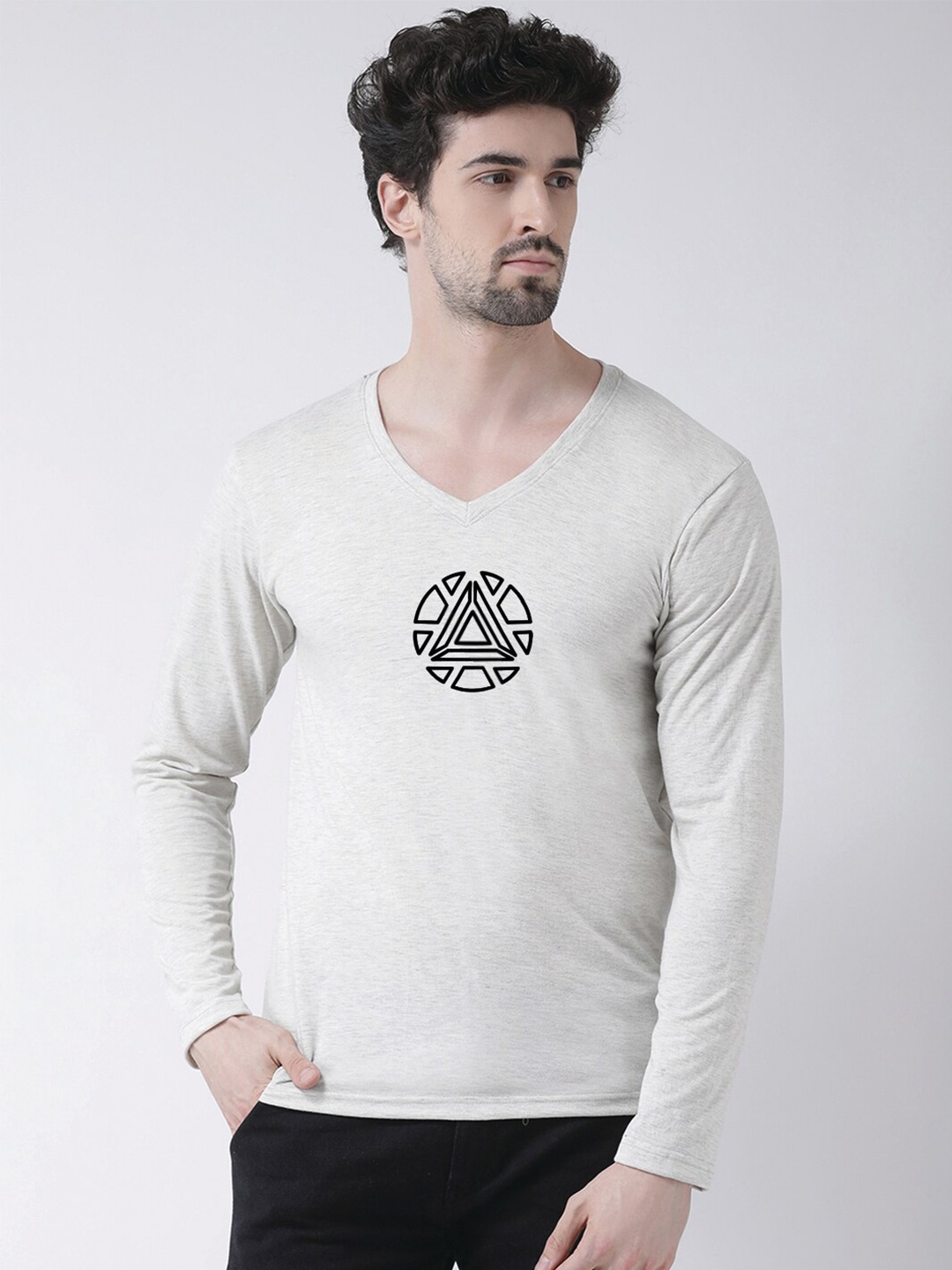 

Friskers Graphic Printed V-Neck Pure Cotton T-shirt, Grey
