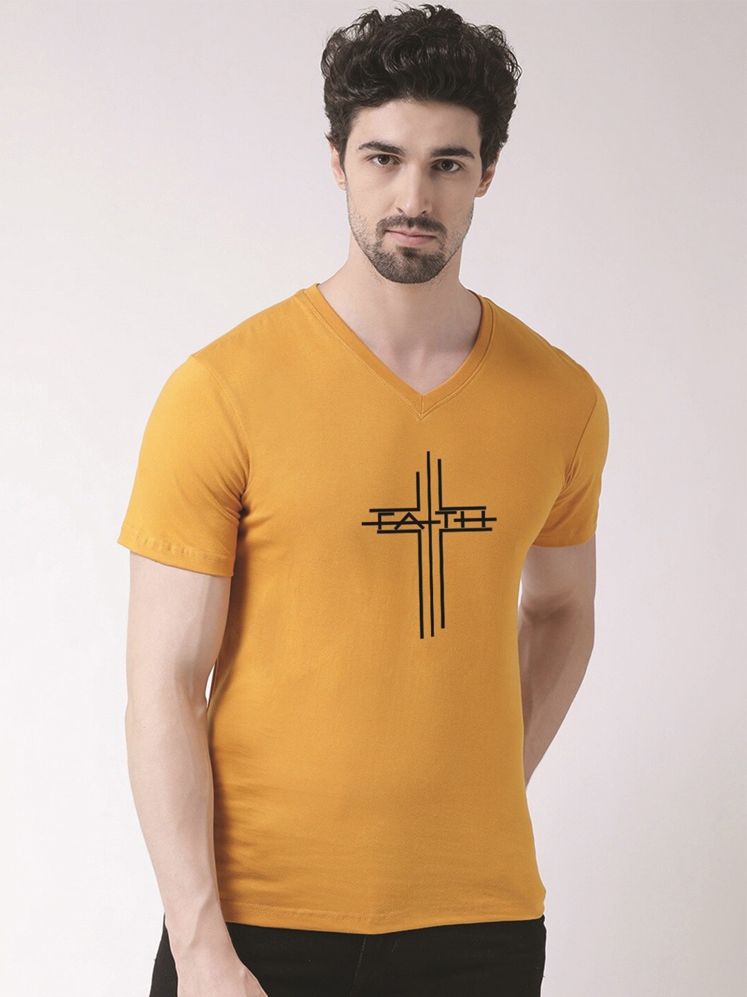 

Friskers Typography Printed V-Neck T-shirt, Yellow