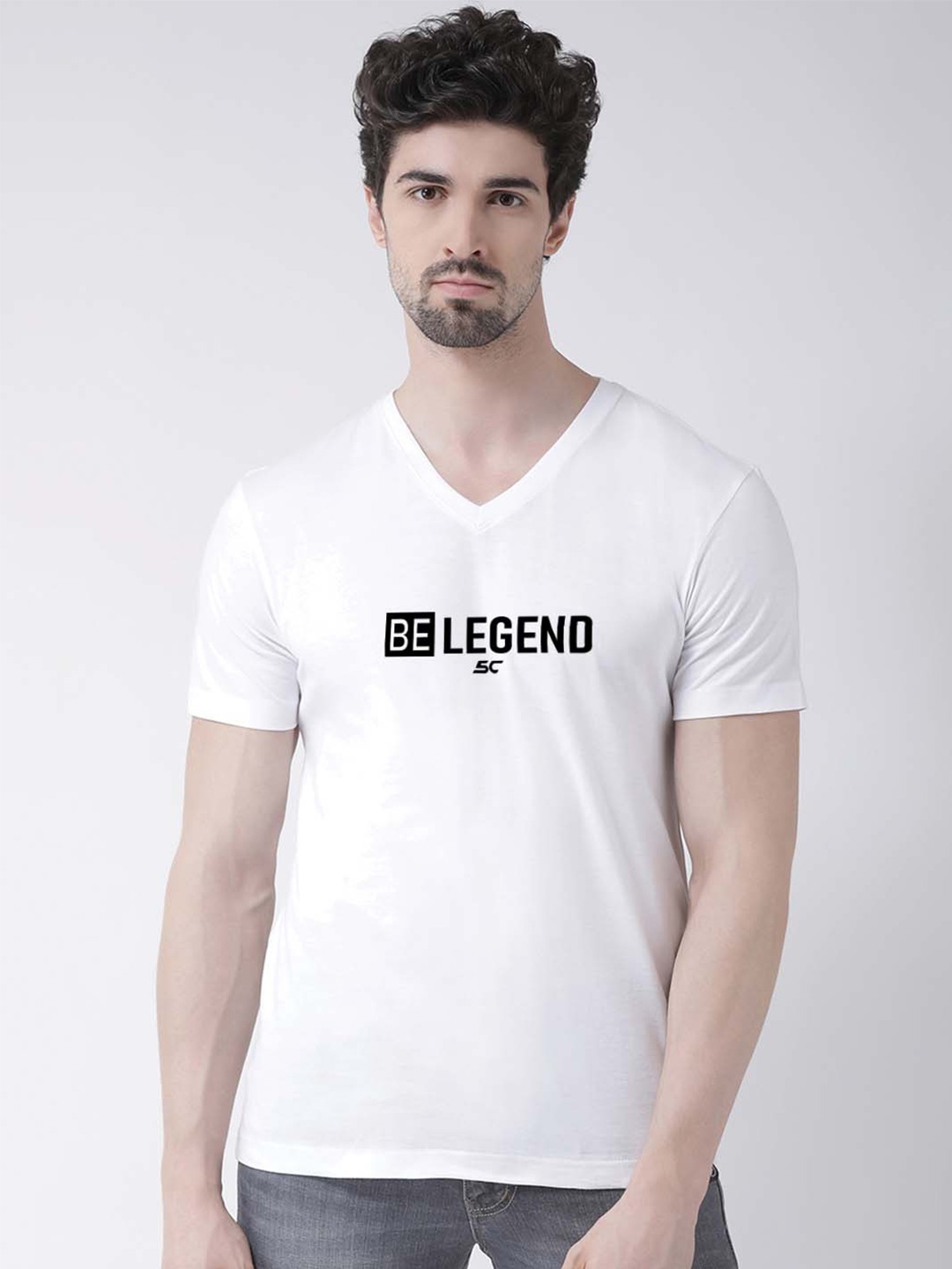 

Friskers Typography Printed V-Neck Pure Cotton T-shirt, White