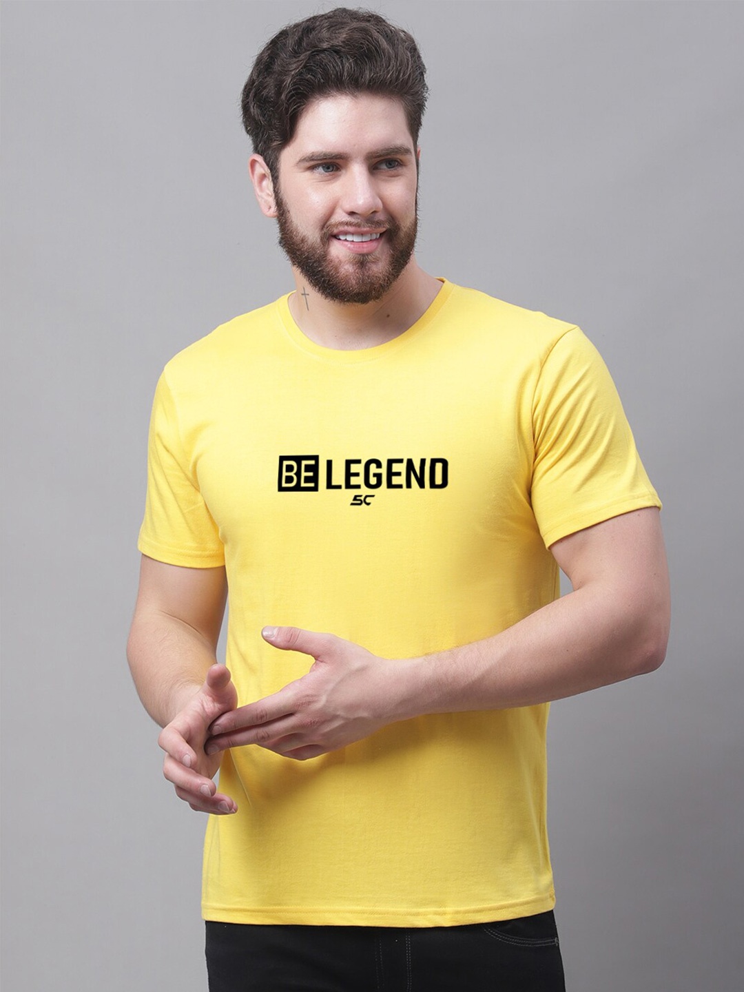 

Friskers Men Typography Printed Cotton T-shirt, Yellow