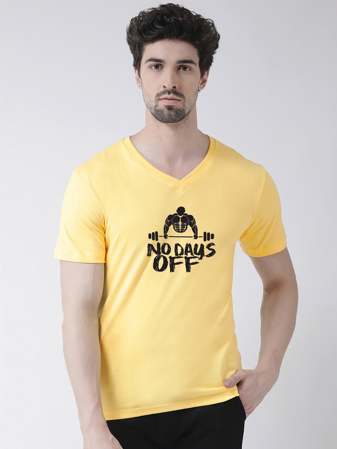 

Friskers Typography Printed V-Neck Bio Wash Cotton T-Shirt, Yellow