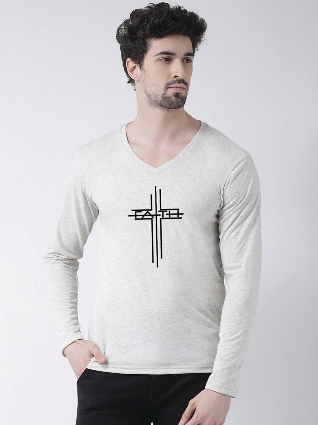 

Friskers Typography Printed V-Neck T-shirt, Grey