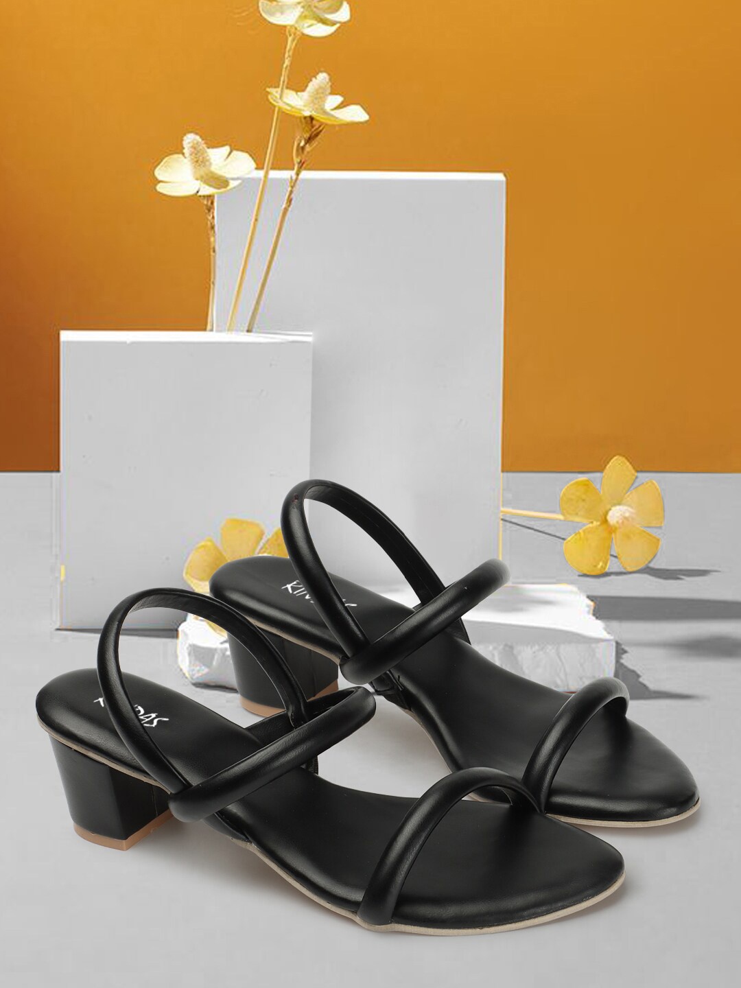 

RINDAS Open Toe Block Heel With Backstrap, Black