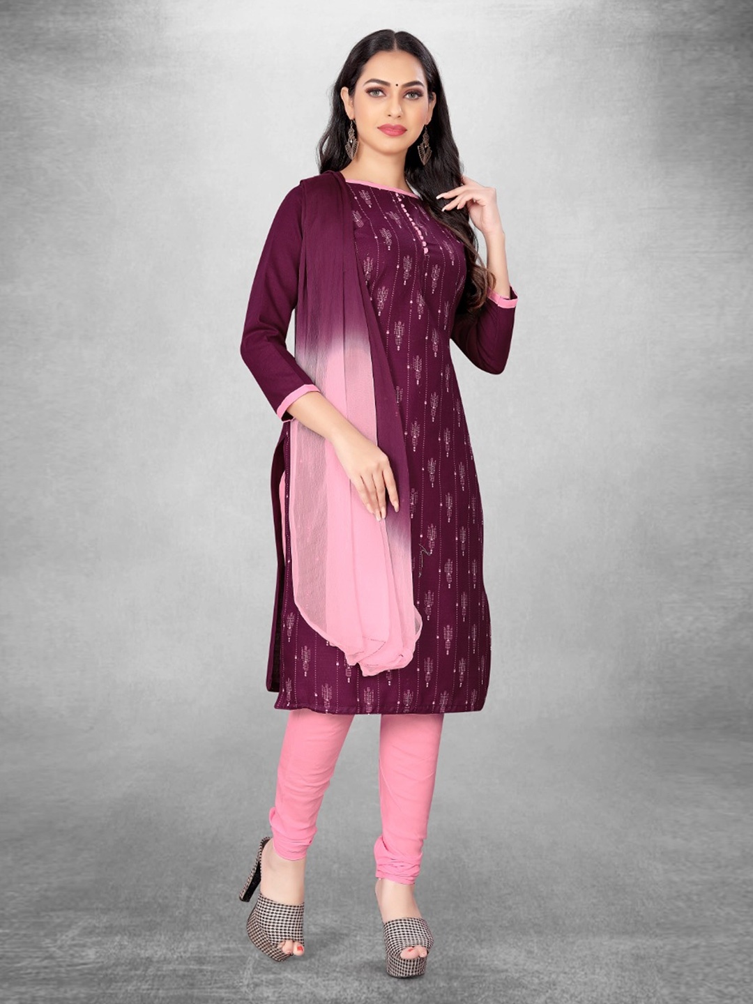 

KALINI Geometric Printed Unstitched Dress Material, Purple