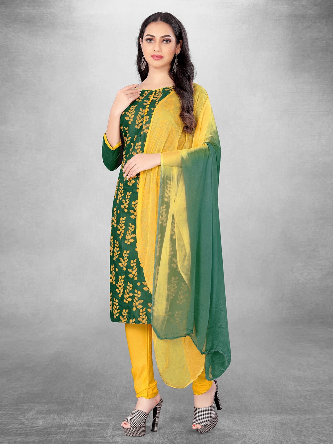 

KALINI Floral Printed Unstitched Dress Material, Green